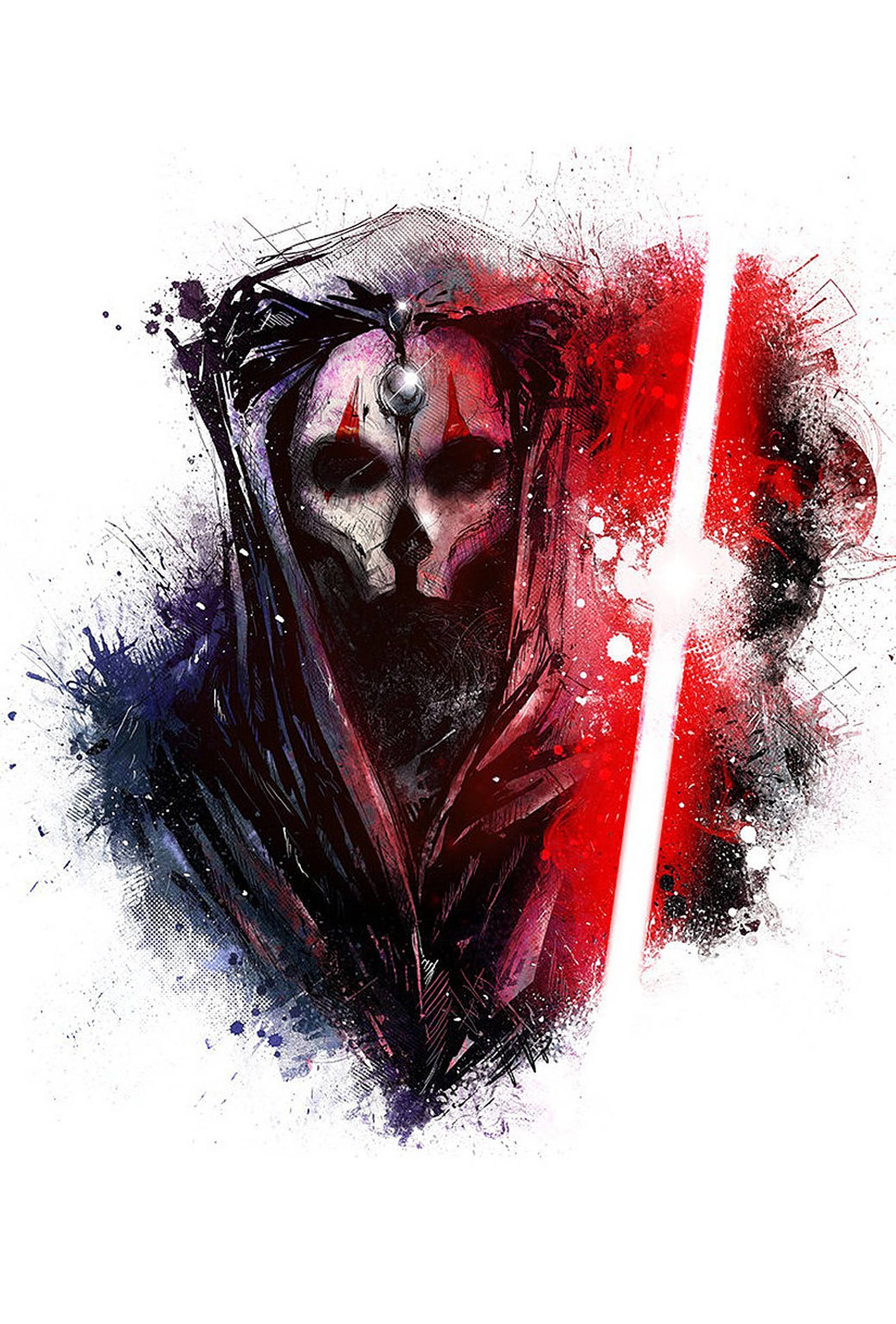 Darth Nihilus, glowing red lightsaber, splattered black and red background, Full HD Phone Wallpaper