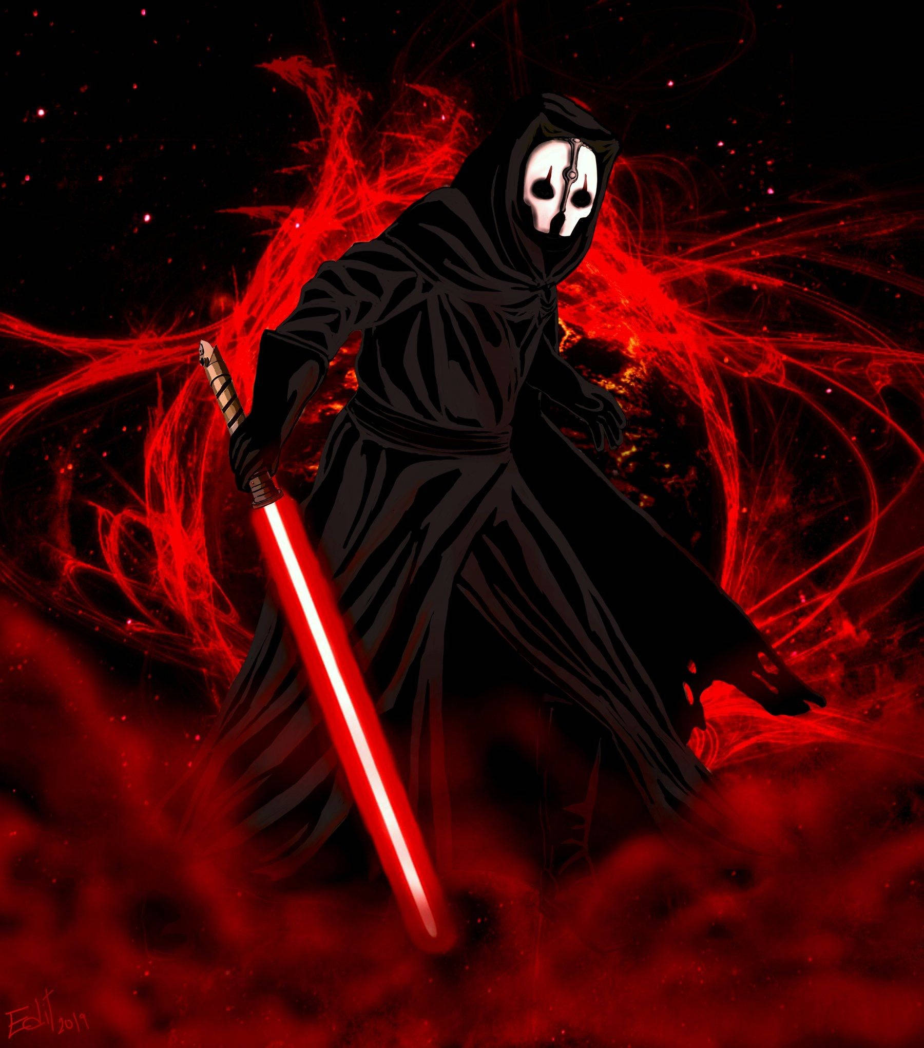 Darth Nihilus, red lightsaber, white mask, Full HD Phone Wallpaper