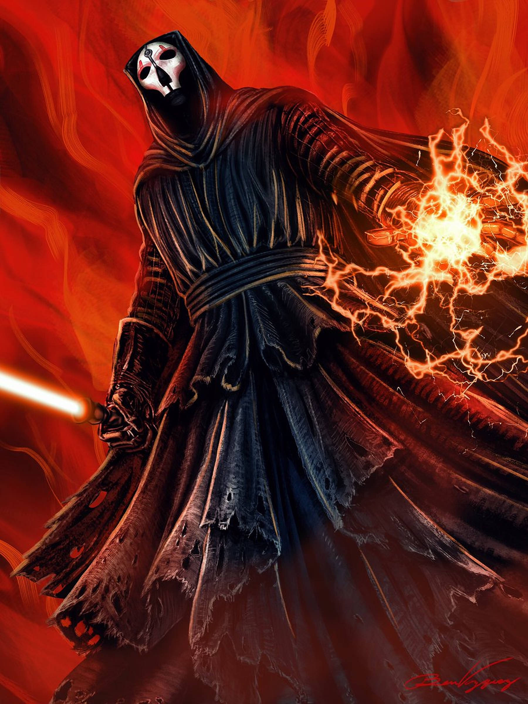 Darth Nihilus, white mask, glowing lightsaber, Full HD Phone Wallpaper