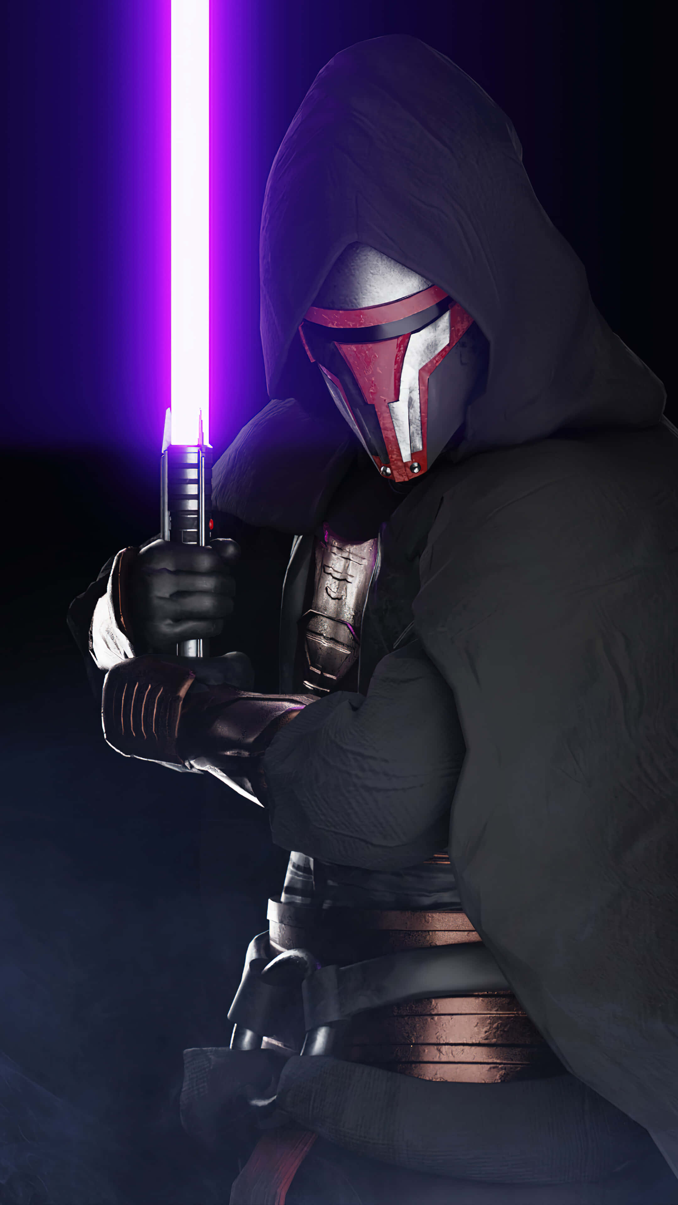 Darth Revan, purple lightsaber, cloaked masked warrior, 4K Phone Wallpaper