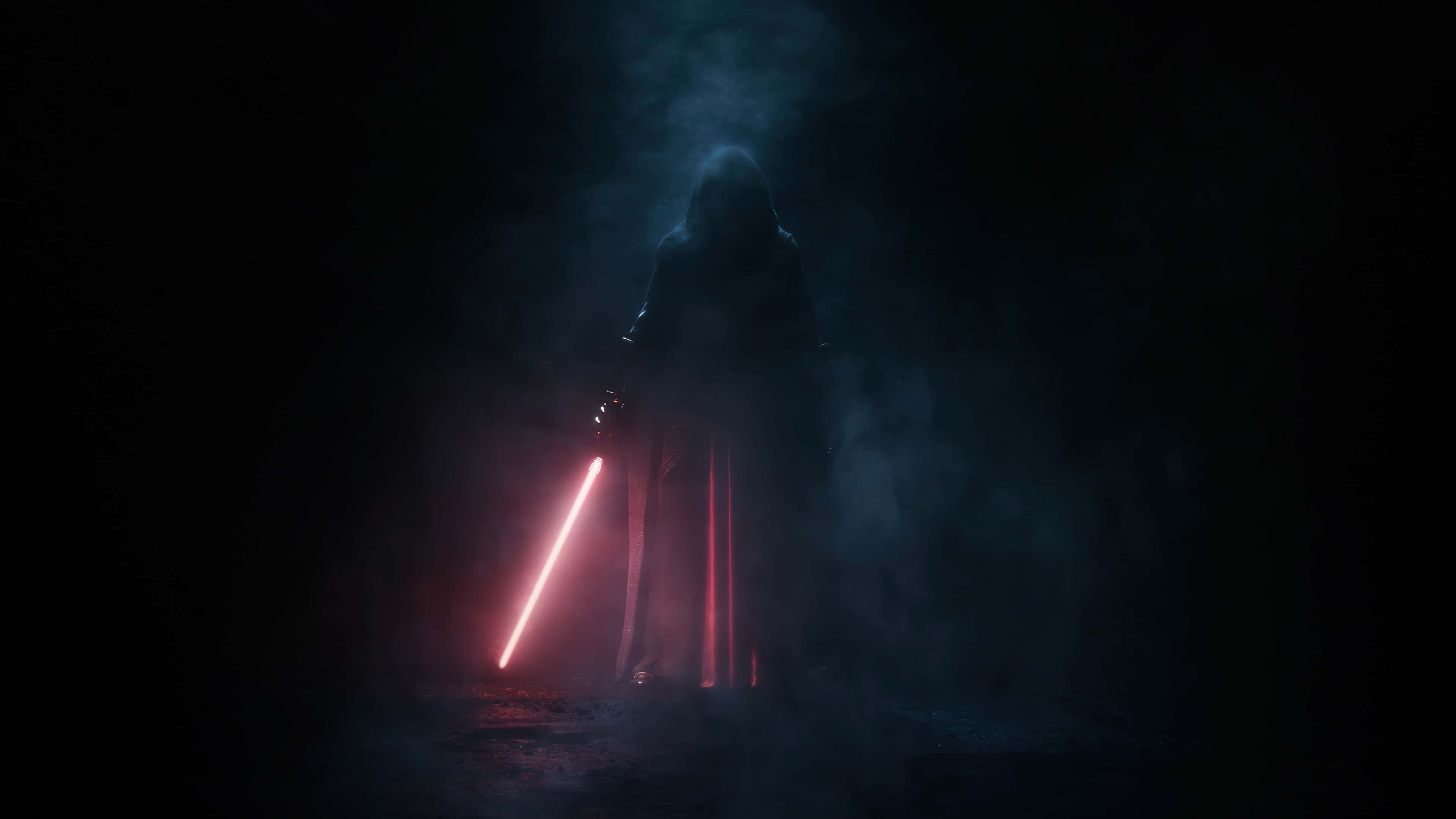 Darth Revan, cloaked figure, glowing red lightsaber, 4K Desktop Wallpaper