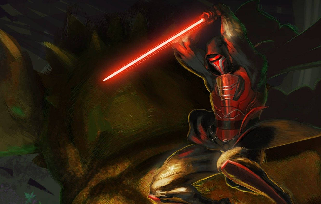 Darth Revan, red armor, glowing red lightsaber, HD Desktop Wallpaper