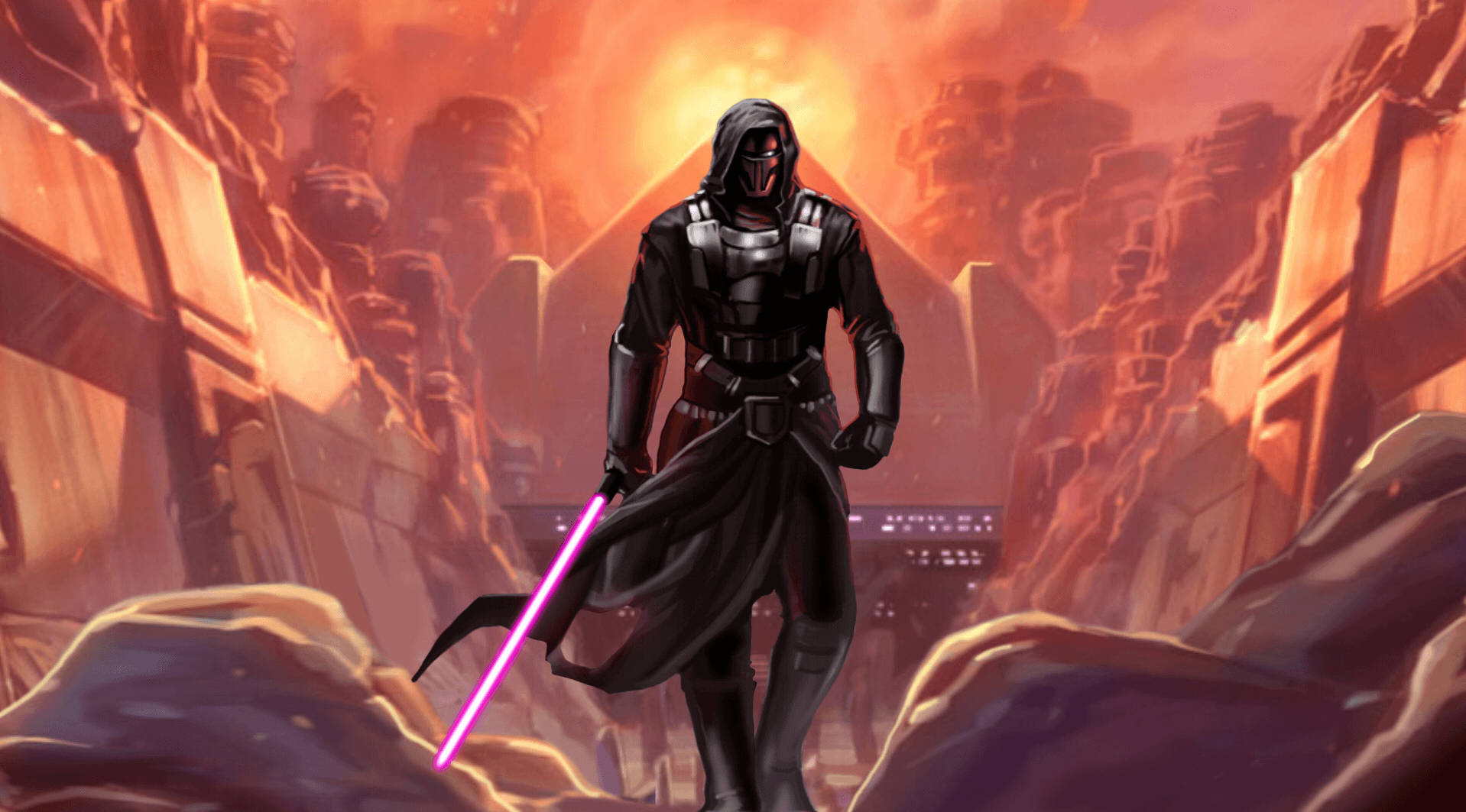 Darth Revan, dark lord of the Sith, glowing pink lightsaber, HD Desktop Wallpaper