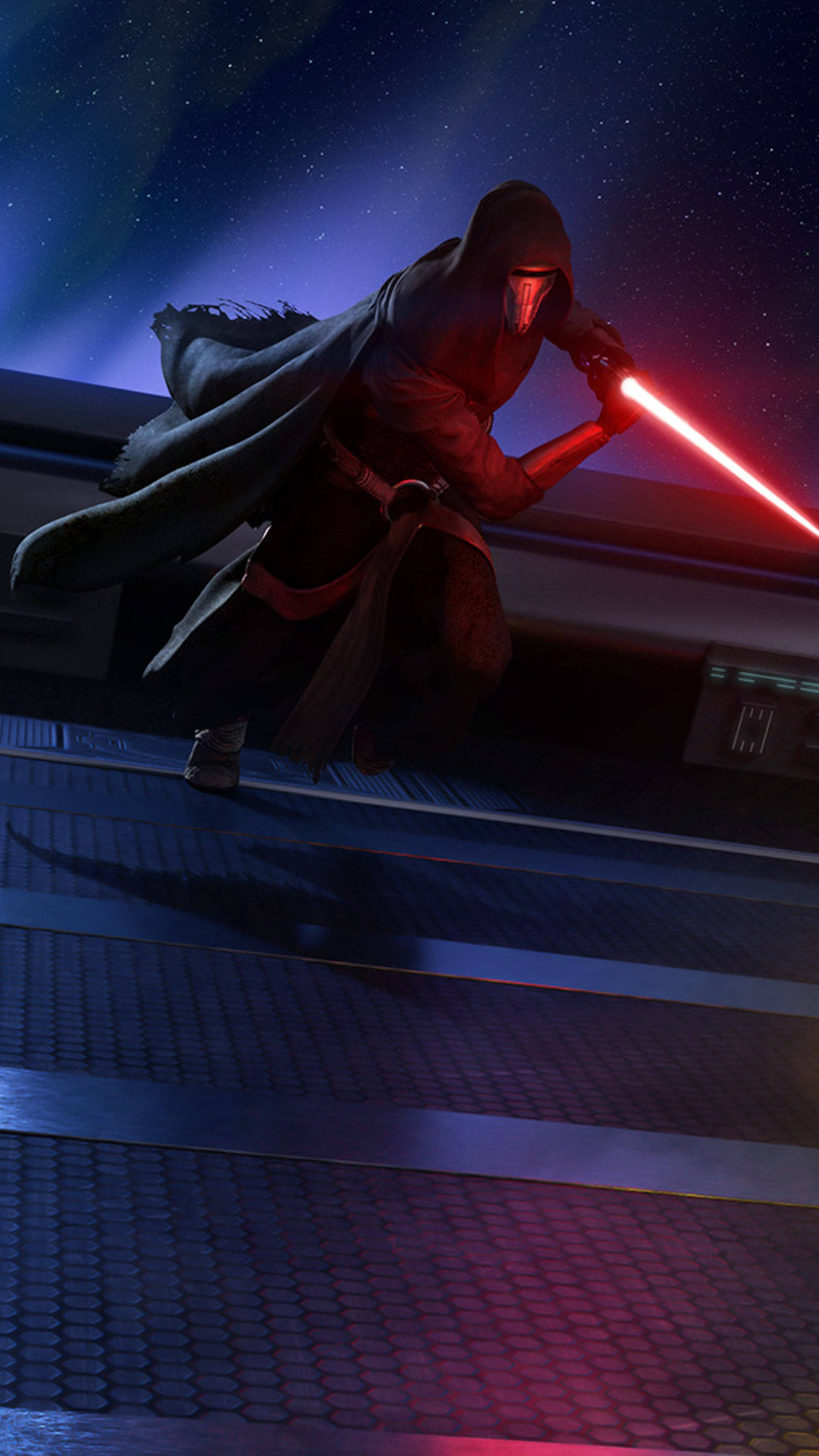 Darth Revan, red lightsaber, metallic platform, 4K Phone Wallpaper
