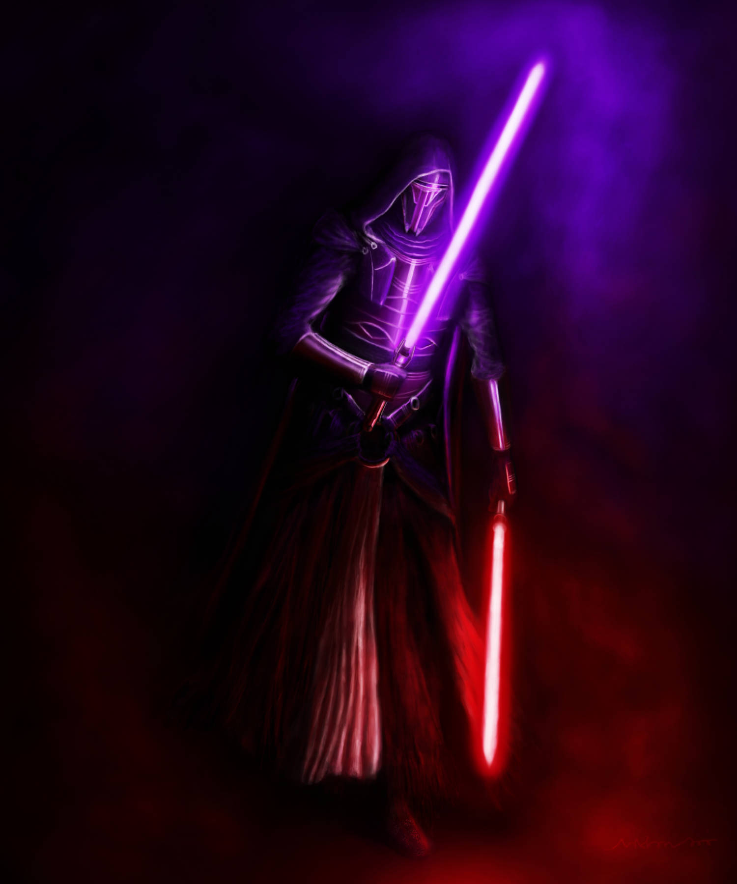 Darth Revan, purple lightsaber, red lightsaber, HD Phone Wallpaper