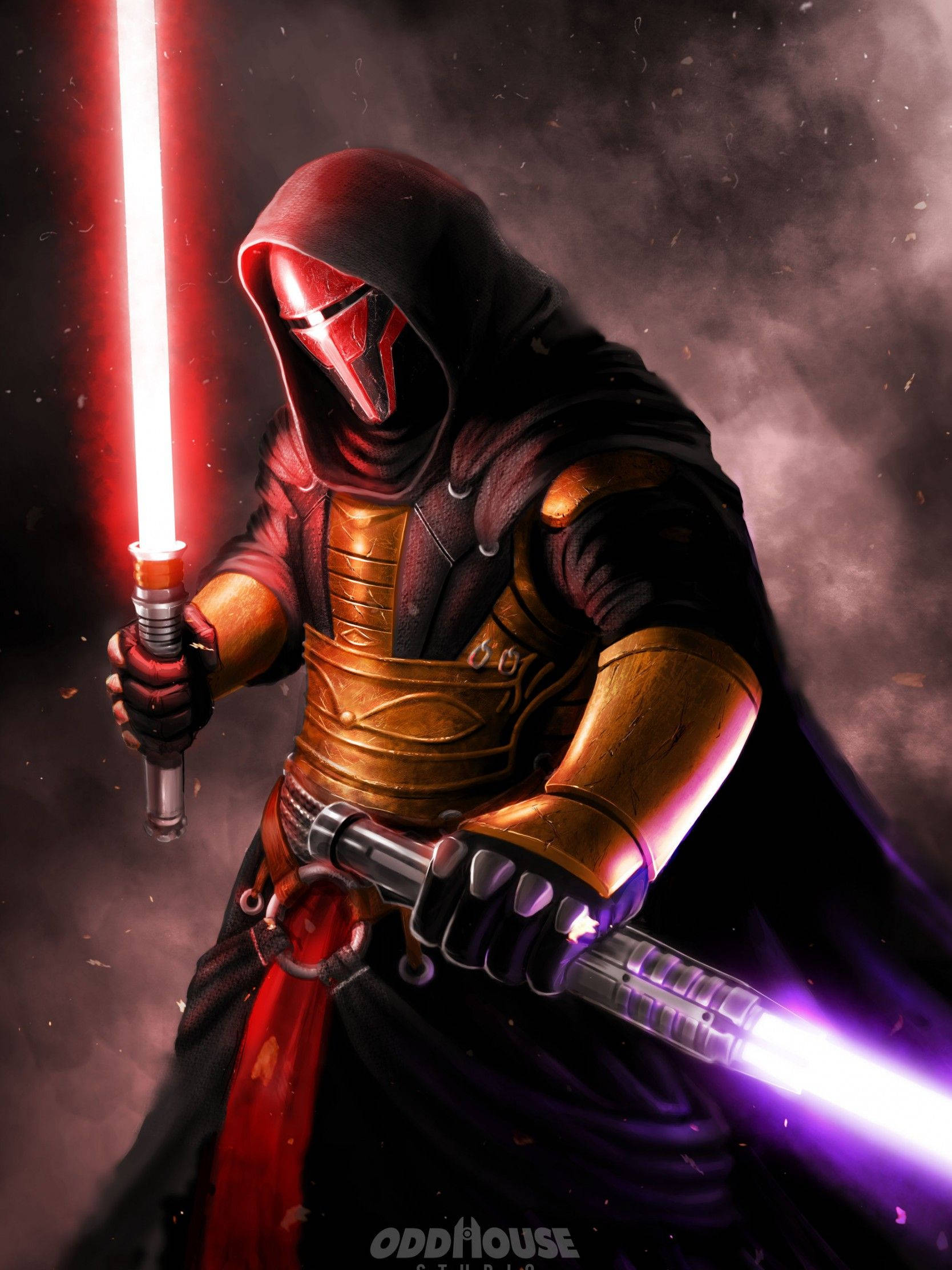 Darth Revan, red lightsaber, purple lightsaber, Full HD Phone Wallpaper