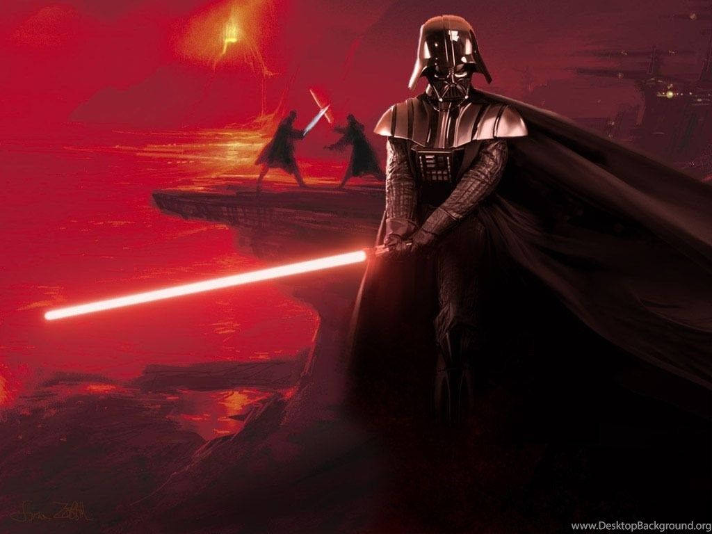 Darth Vader, red lightsaber, cliff, SD Desktop Wallpaper