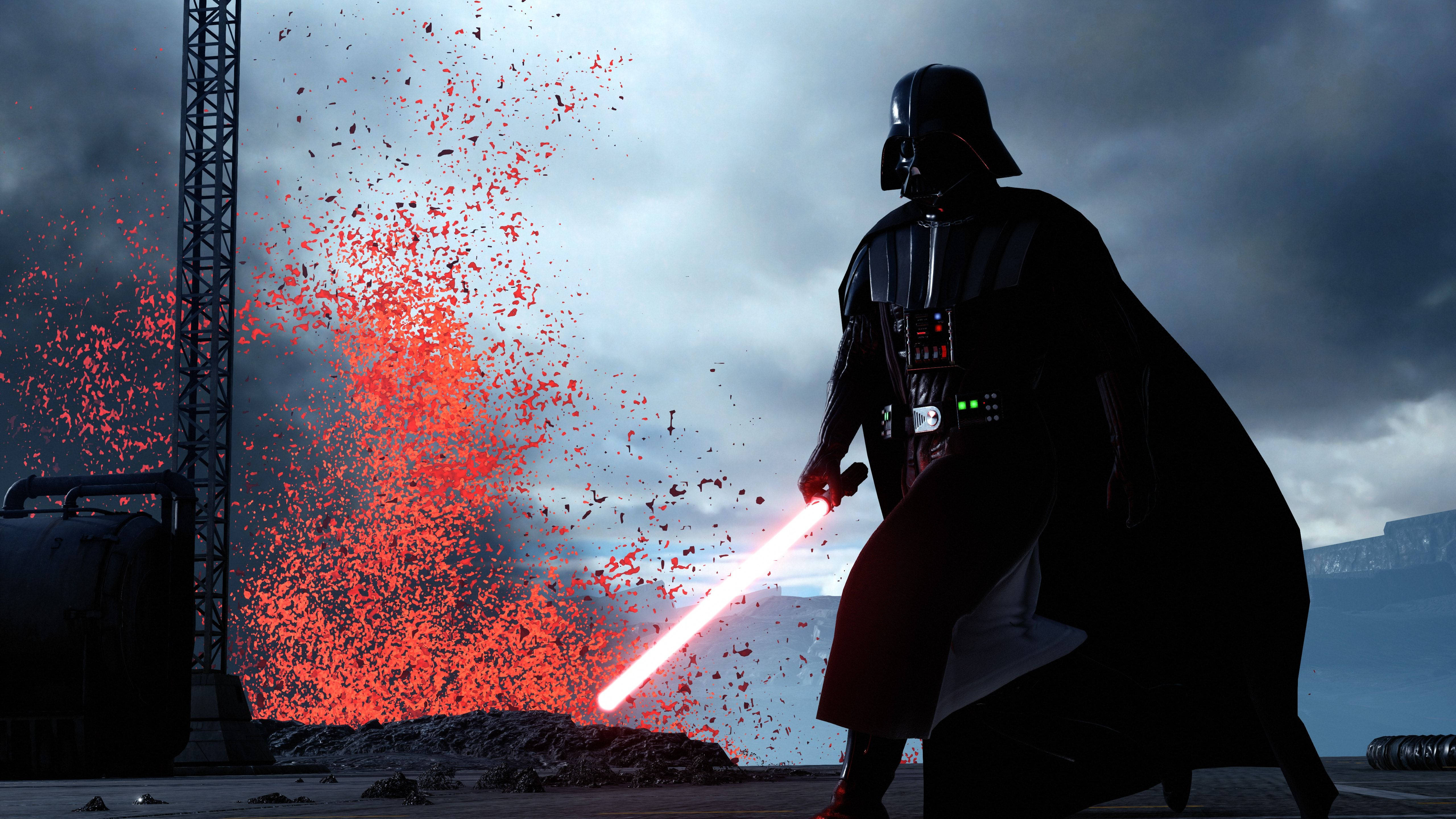 Darth Vader, red lightsaber, volcanic eruption, 5K Desktop Wallpaper