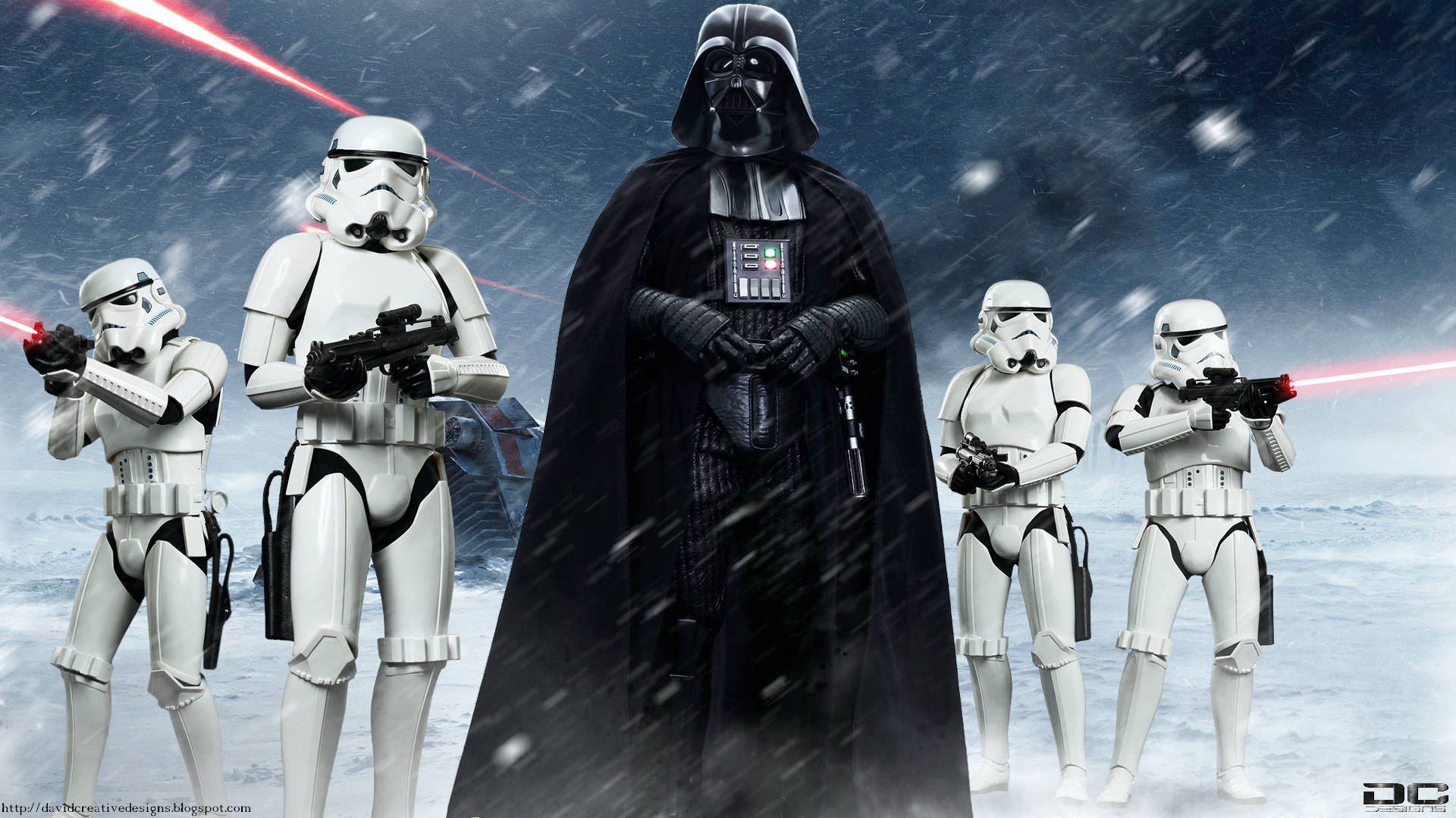 Darth Vader, stormtroopers, snowy landscape, Full HD Desktop Wallpaper