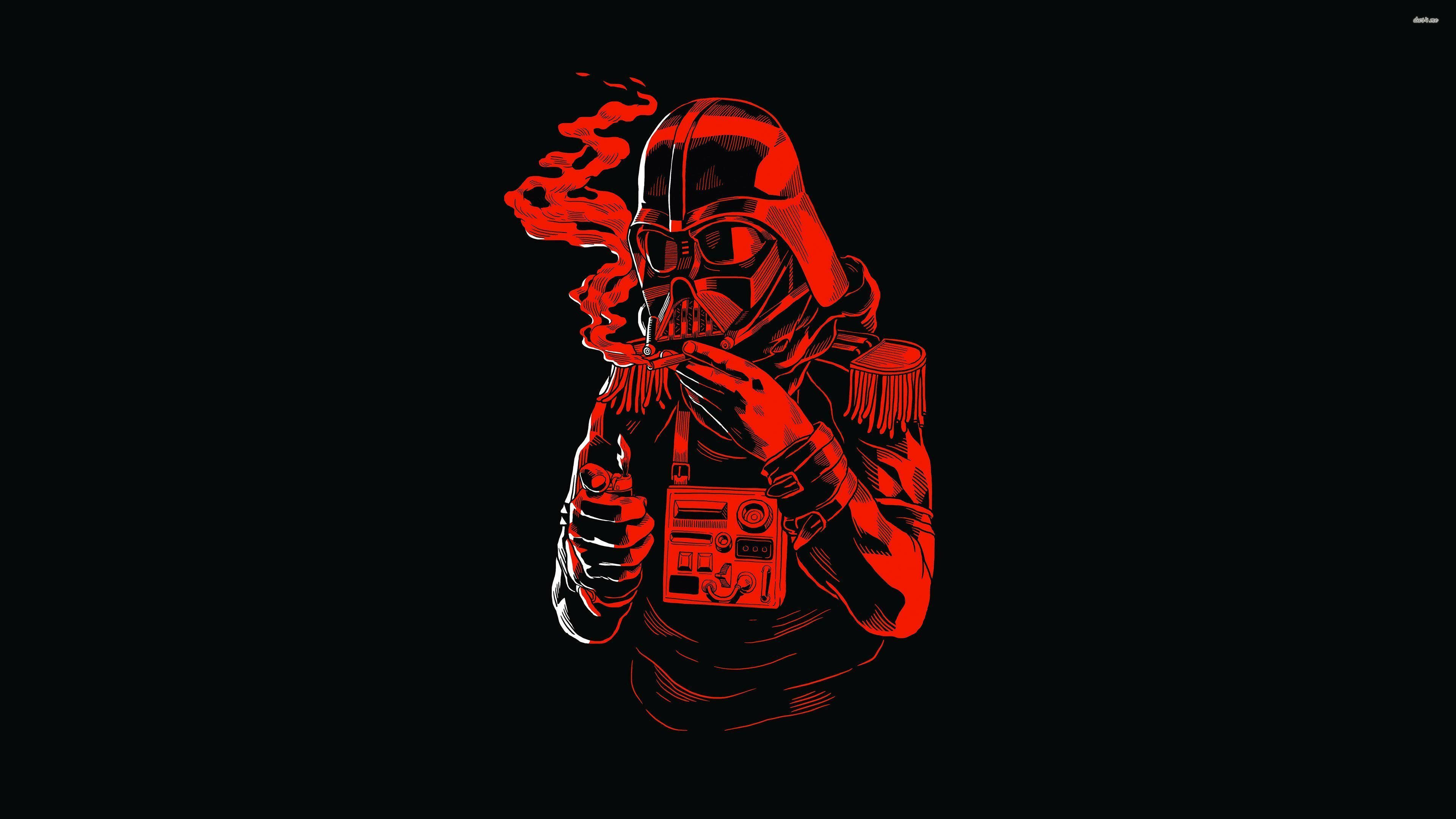 Darth Vader, red line-art, cigarette, 4K Desktop Wallpaper