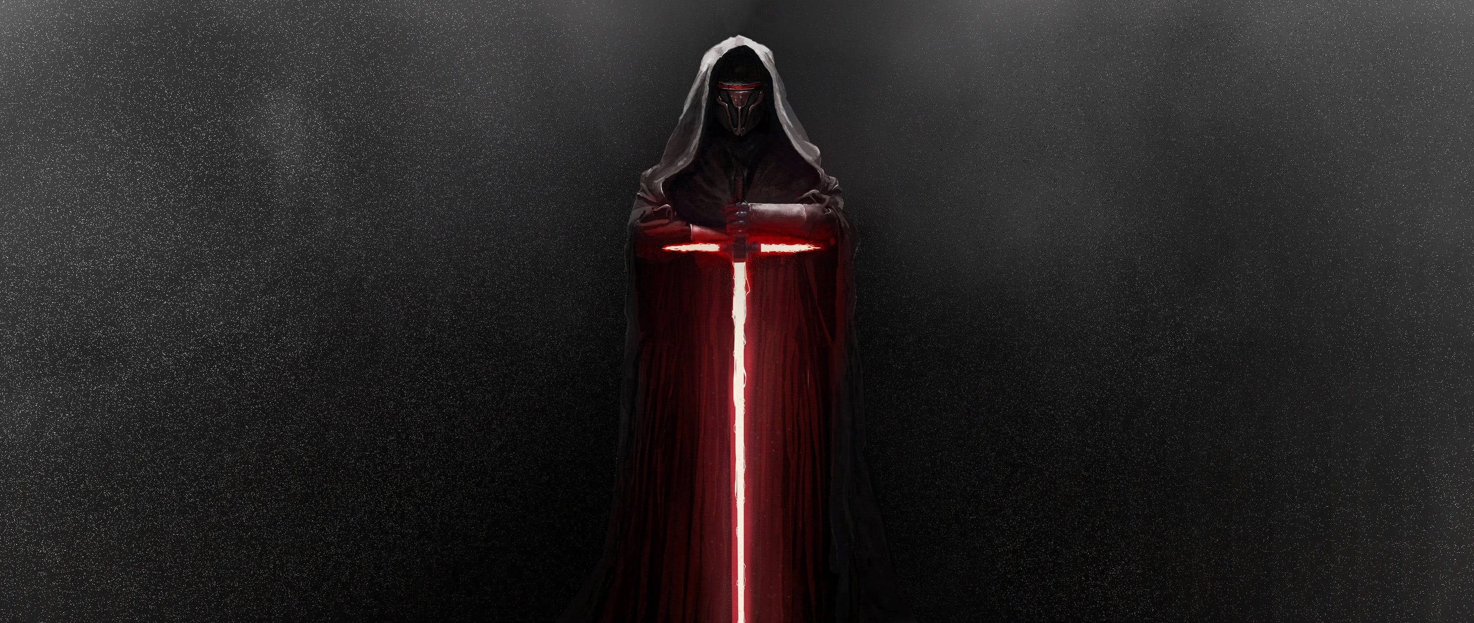 Darth Vader, dark gray, glowing red lightsaber, 2K Desktop Wallpaper