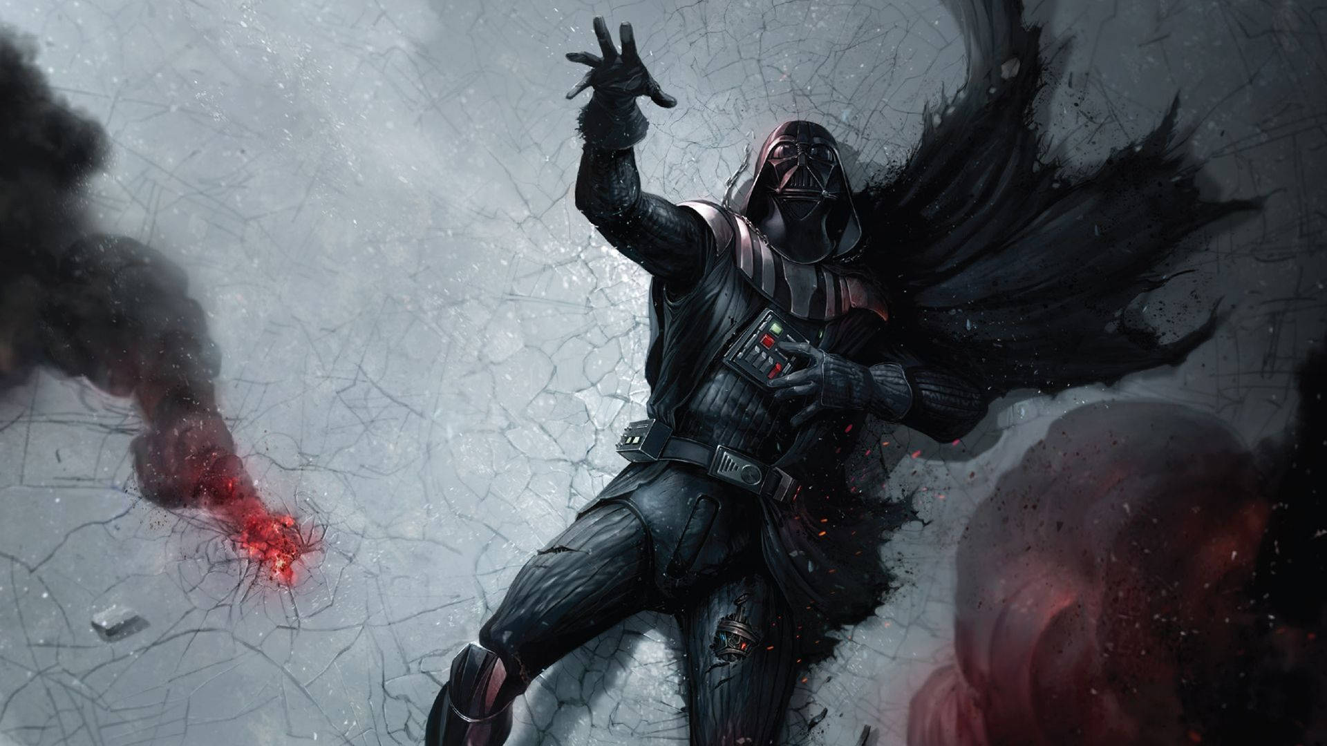 Darth Vader, cracked icy surface, smoke, Full HD Desktop Wallpaper