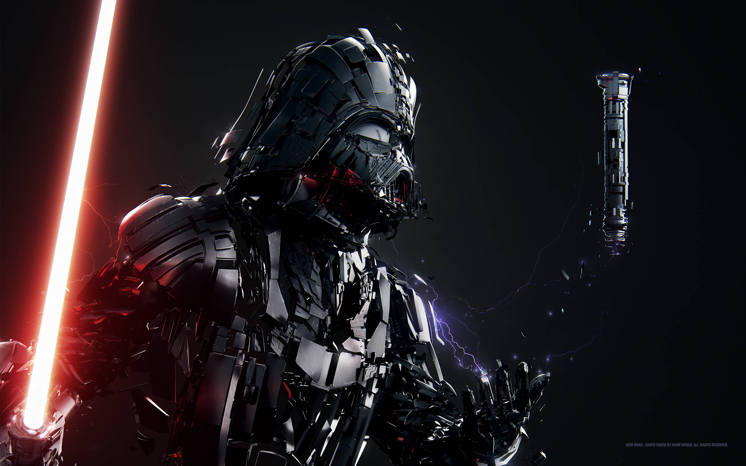 Darth Vader, dark armor, glowing red lightsaber, 2K Desktop Wallpaper