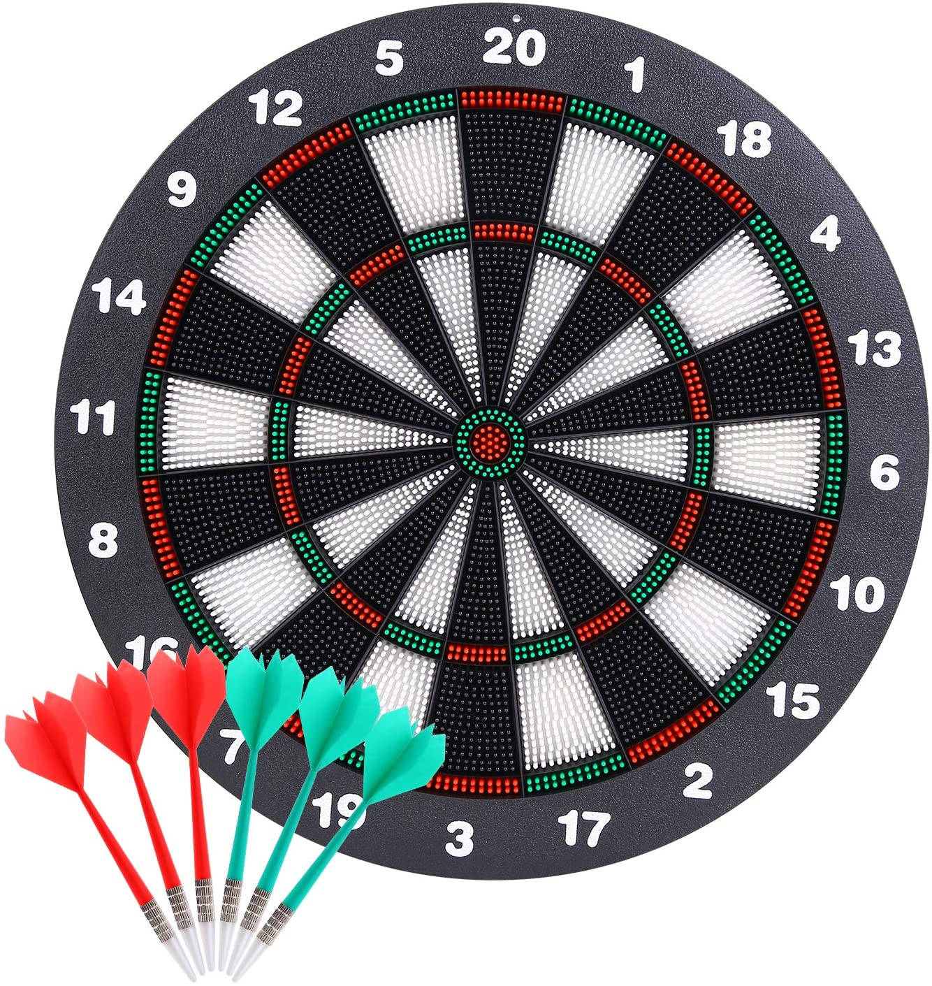 Darts Sport Safety Dartboard Set, black dartboard, red green and white segments, HD Phone Wallpaper