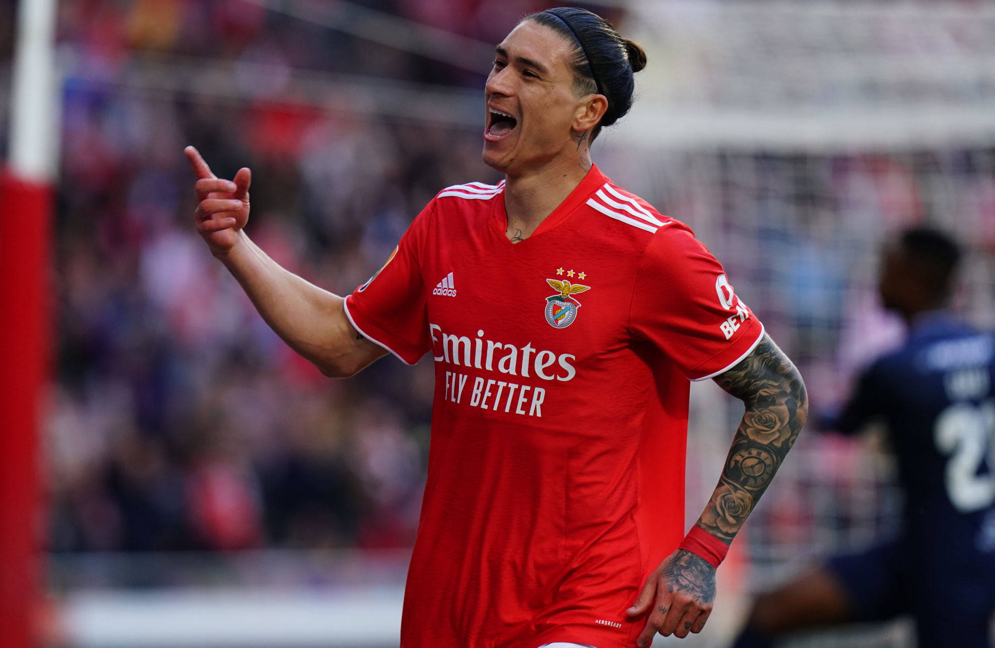 Darwin Núñez, red Benfica jersey, stadium crowd, Full HD Desktop Wallpaper