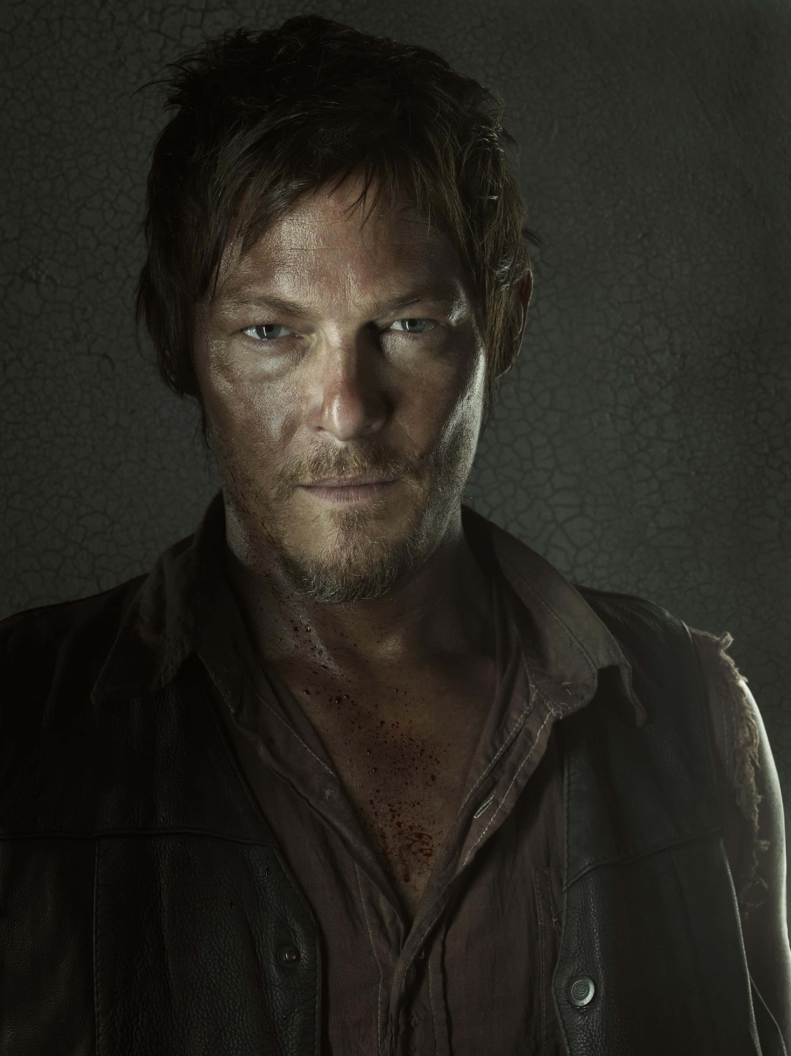 Daryl Dixon, cracked wall, bloodied shirt, 2K Phone Wallpaper