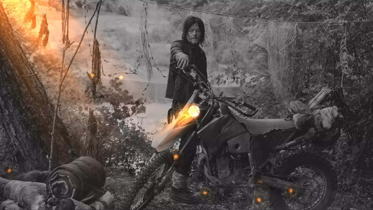 Daryl Dixon, motorcycle, misty forest, HD Desktop Wallpaper