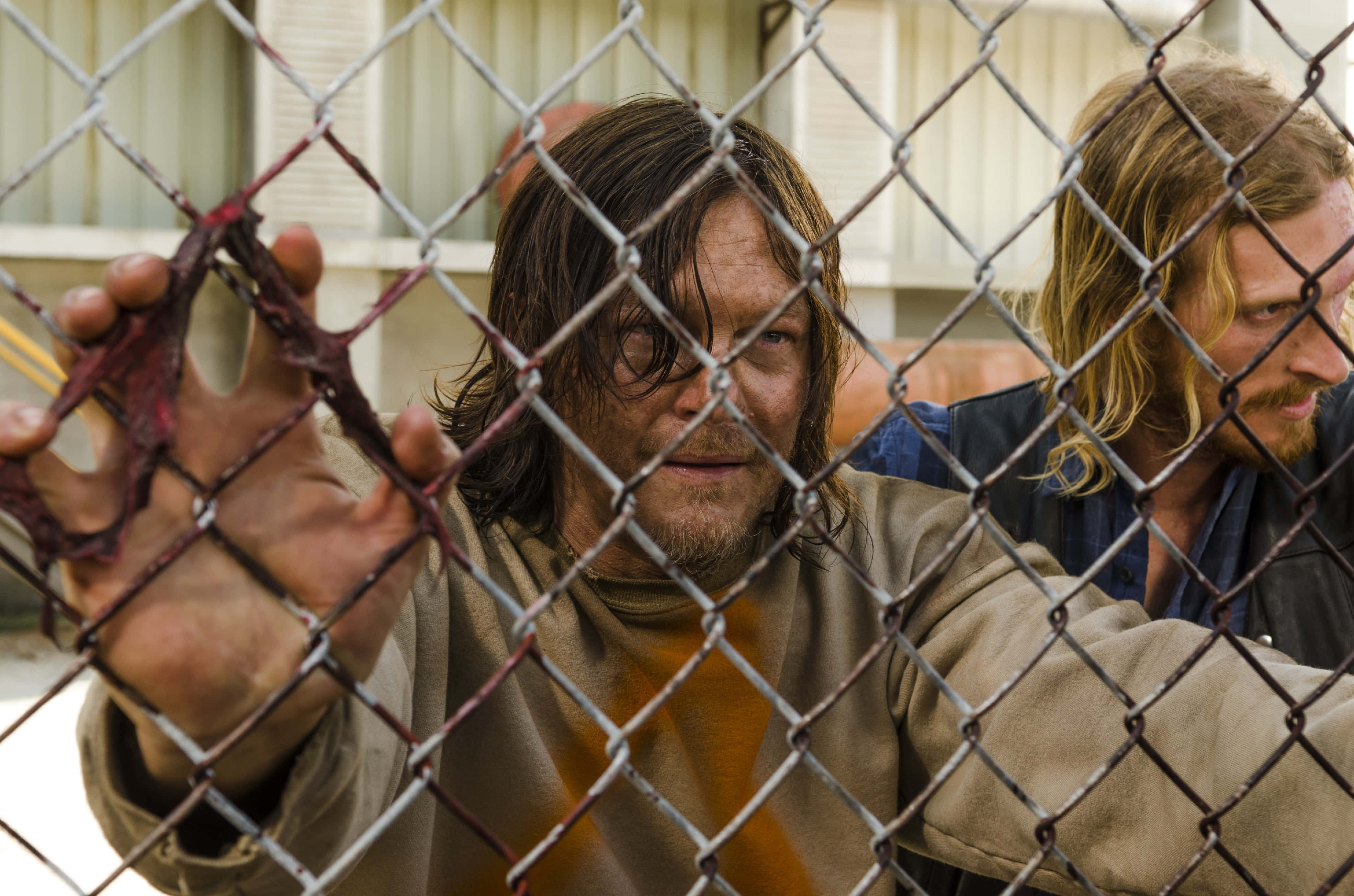 Daryl Dixon, chain link fence, rusted chain-link fence, 4K Desktop Wallpaper