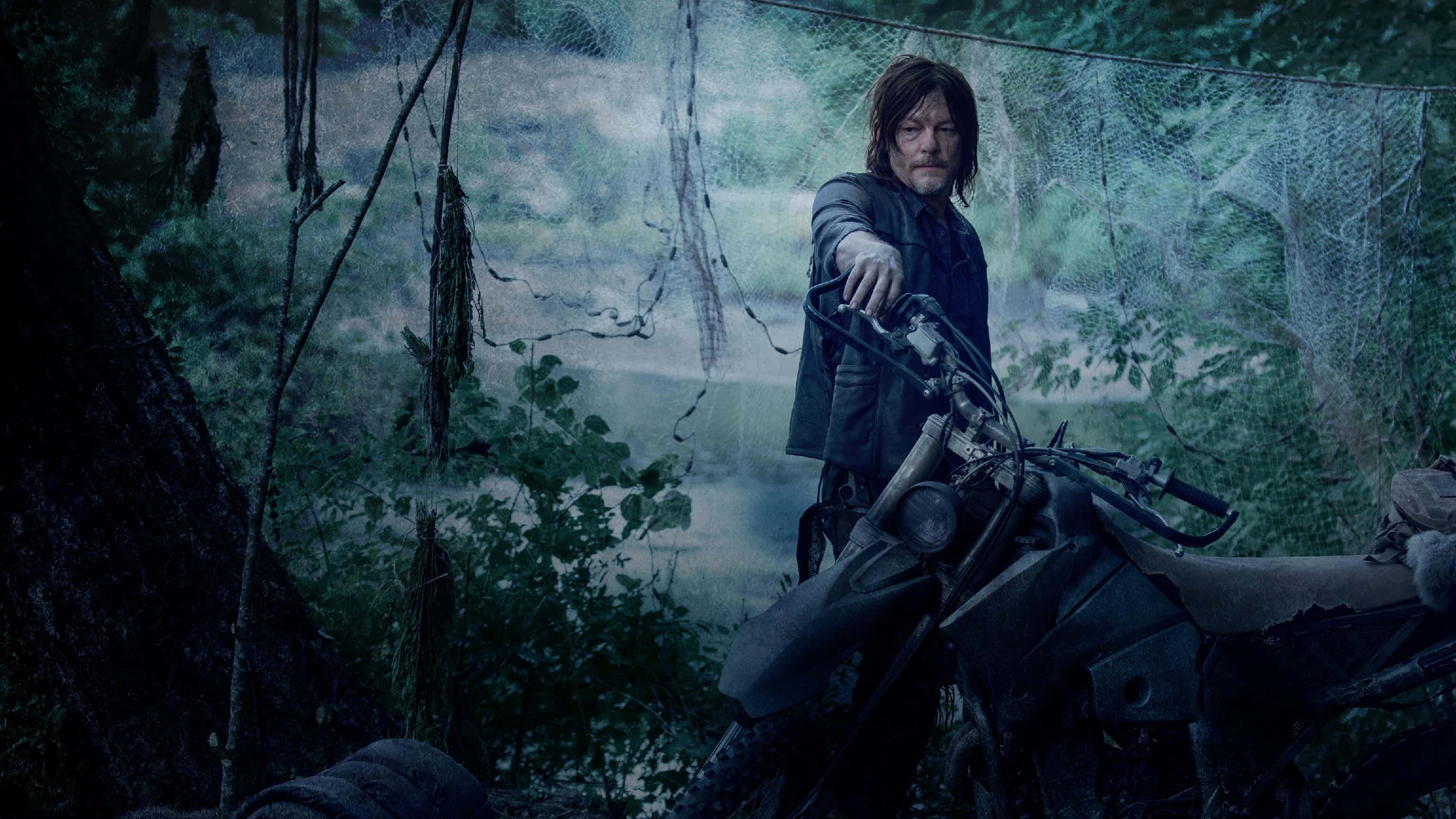 Daryl Dixon, motorcycle, forest, 2K Desktop Wallpaper