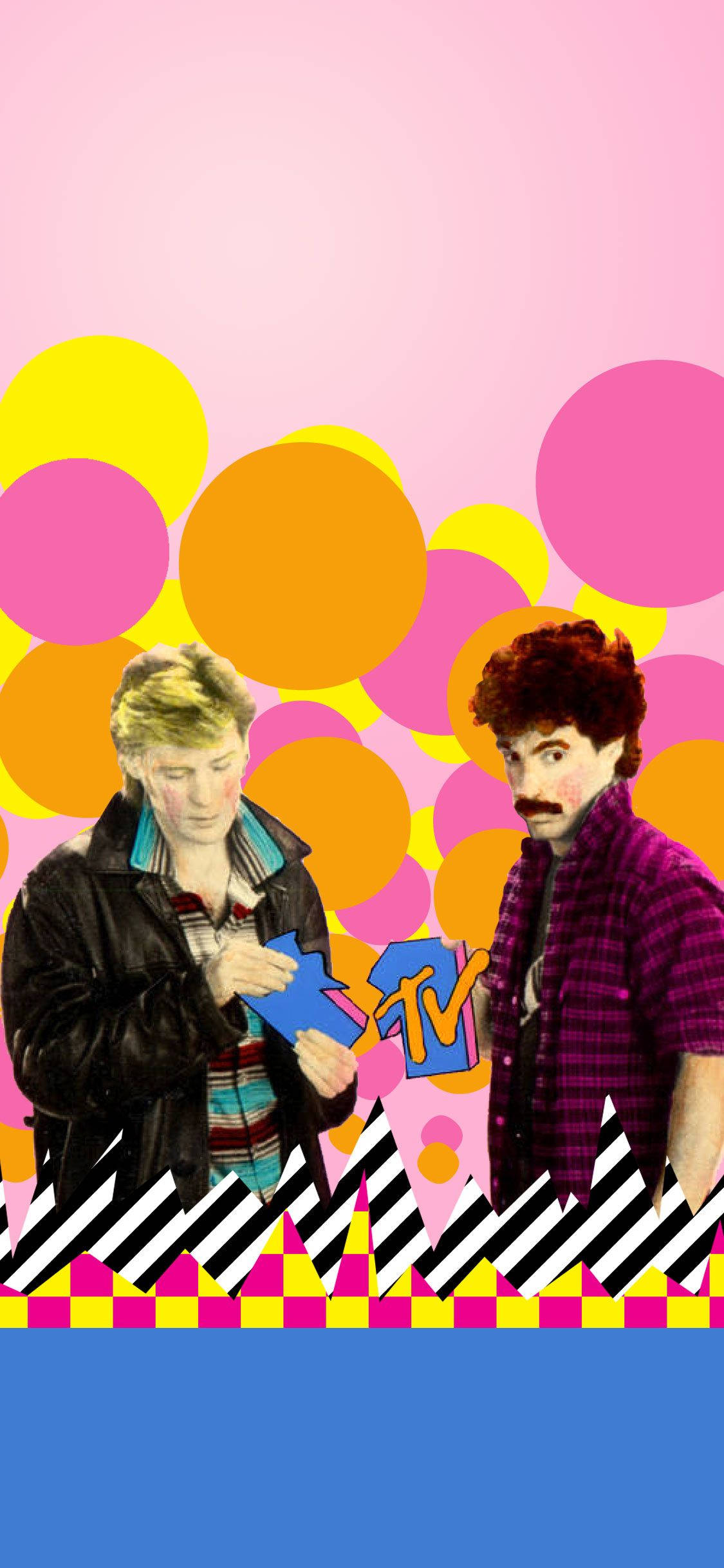 Daryl Hall John Oates, 80s attire, colorful circles, Full HD Phone Wallpaper