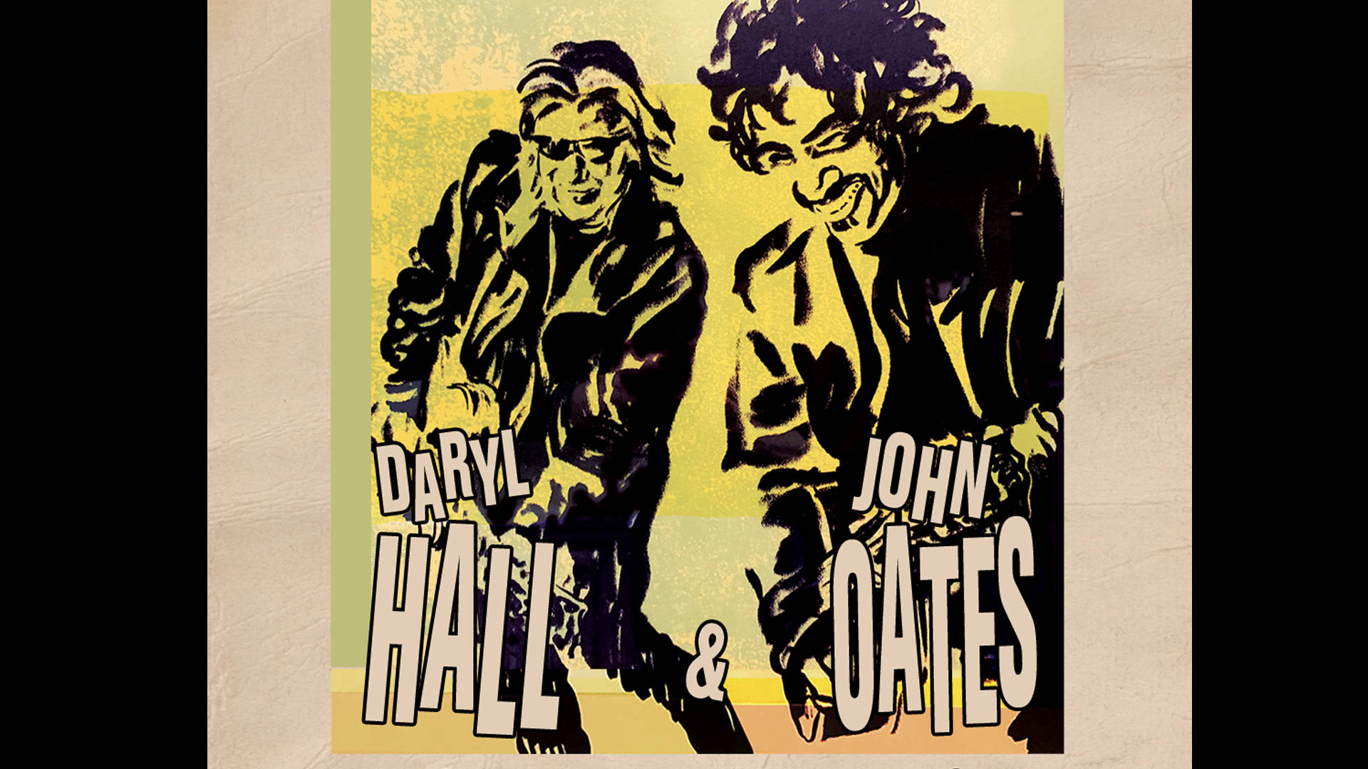 Daryl Hall and John Oates, black jackets, yellow gradient background, Full HD Desktop Wallpaper