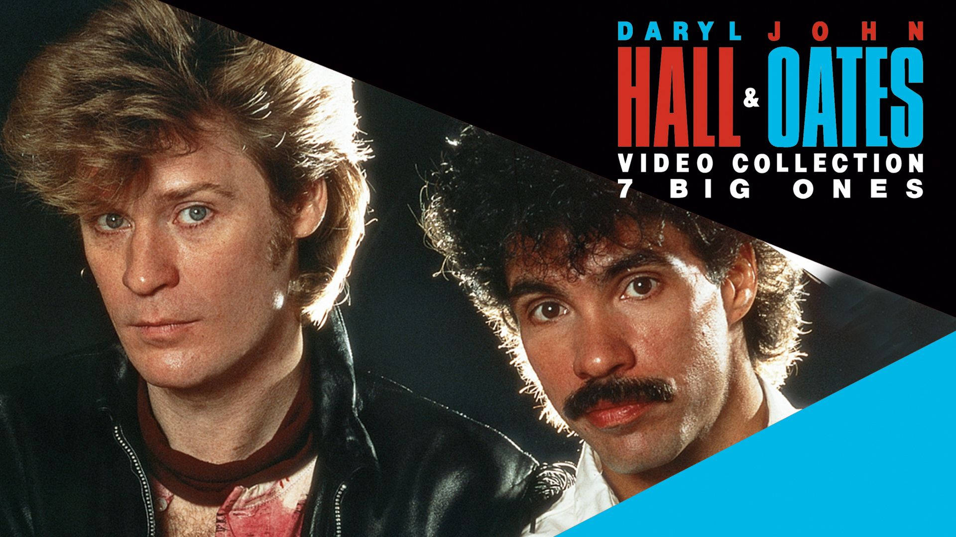 Daryl Hall John Oates, split black and blue background, bold text, Full HD Desktop Wallpaper