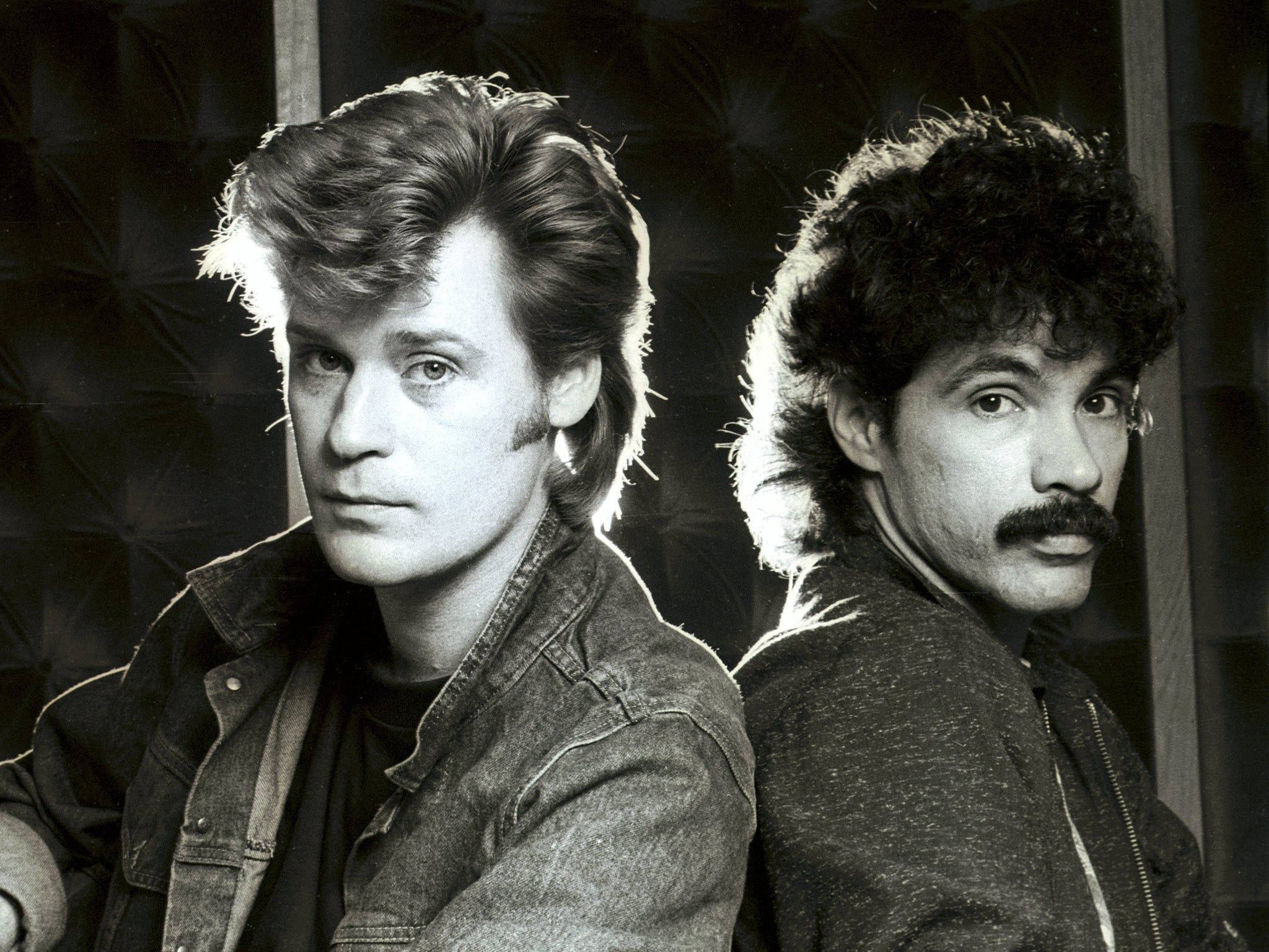 Daryl Hall John Oates, monochrome portrait, tufted backdrop, Full HD Desktop Wallpaper