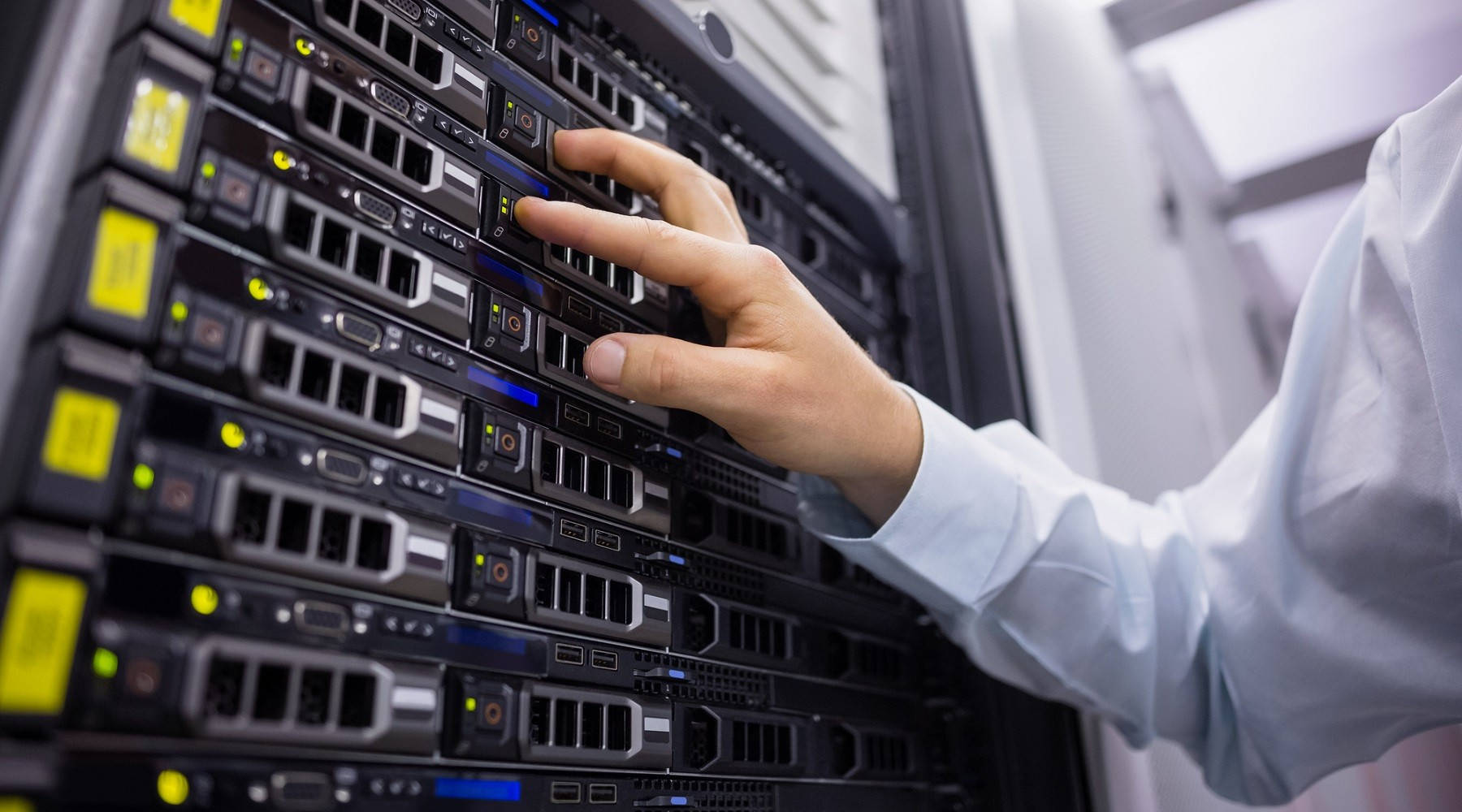 Data Center, server rack, glowing indicator lights, HD Desktop Wallpaper
