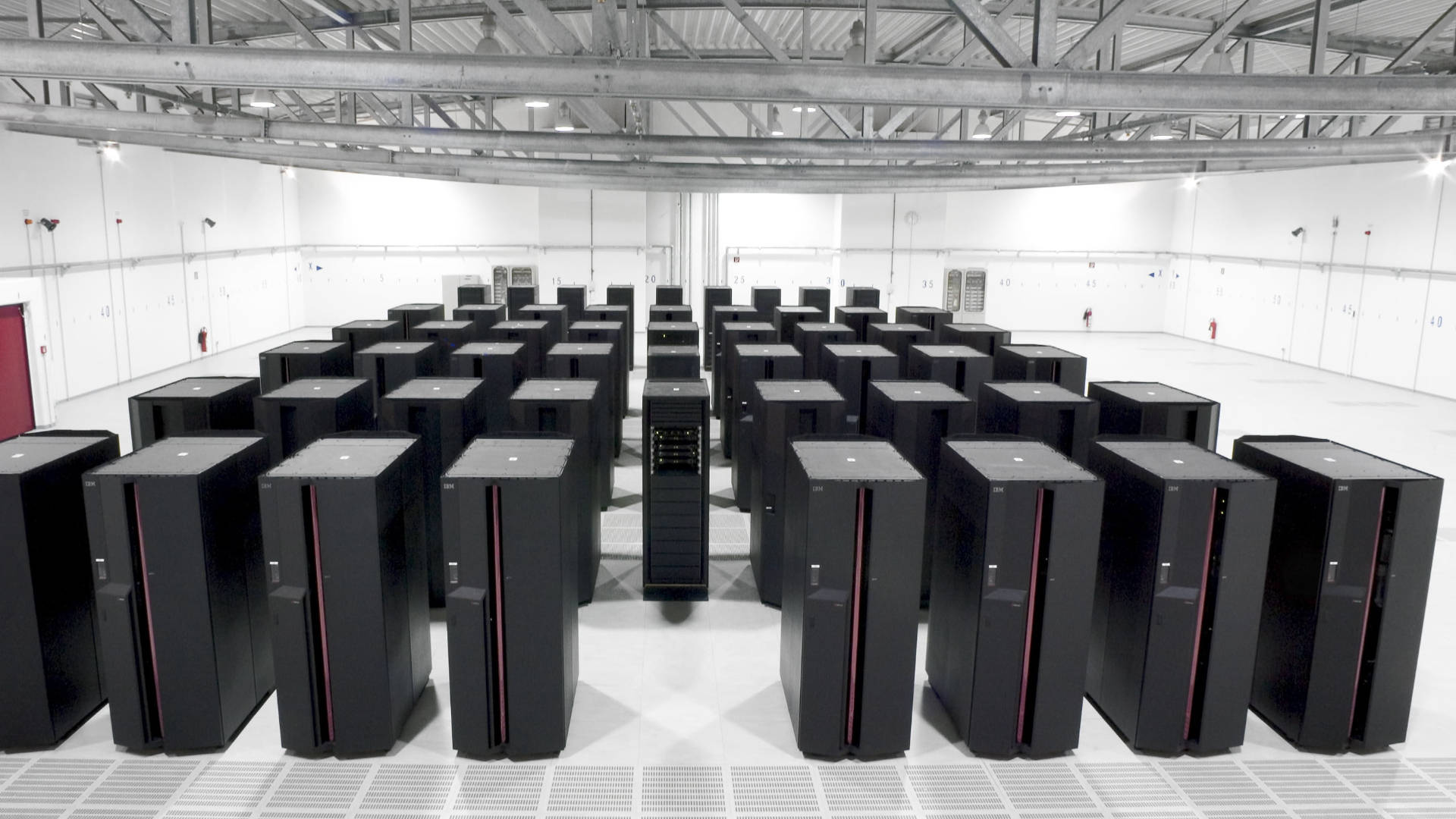 black database servers, red accents, vast data center, Full HD Desktop Wallpaper