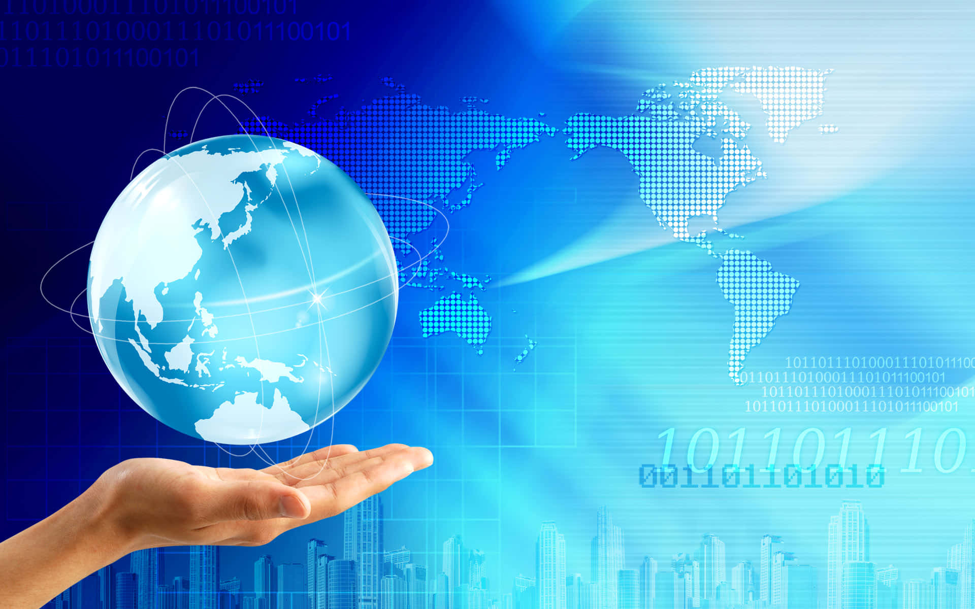 Data Management, glowing digital globe, blue tech backdrop, Full HD Desktop Wallpaper
