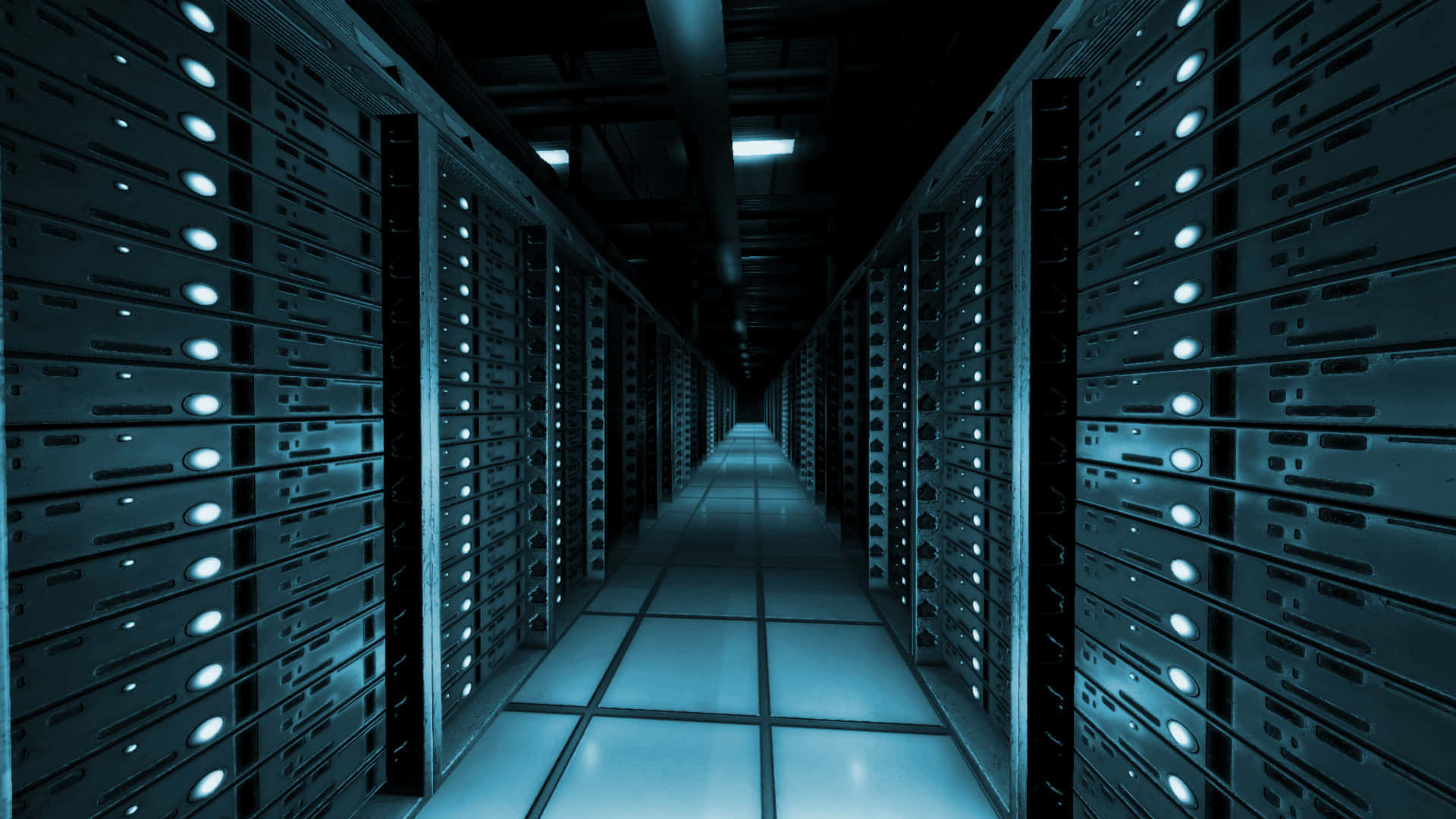 data management, server room corridor, glowing blue data servers, Full HD Desktop Wallpaper