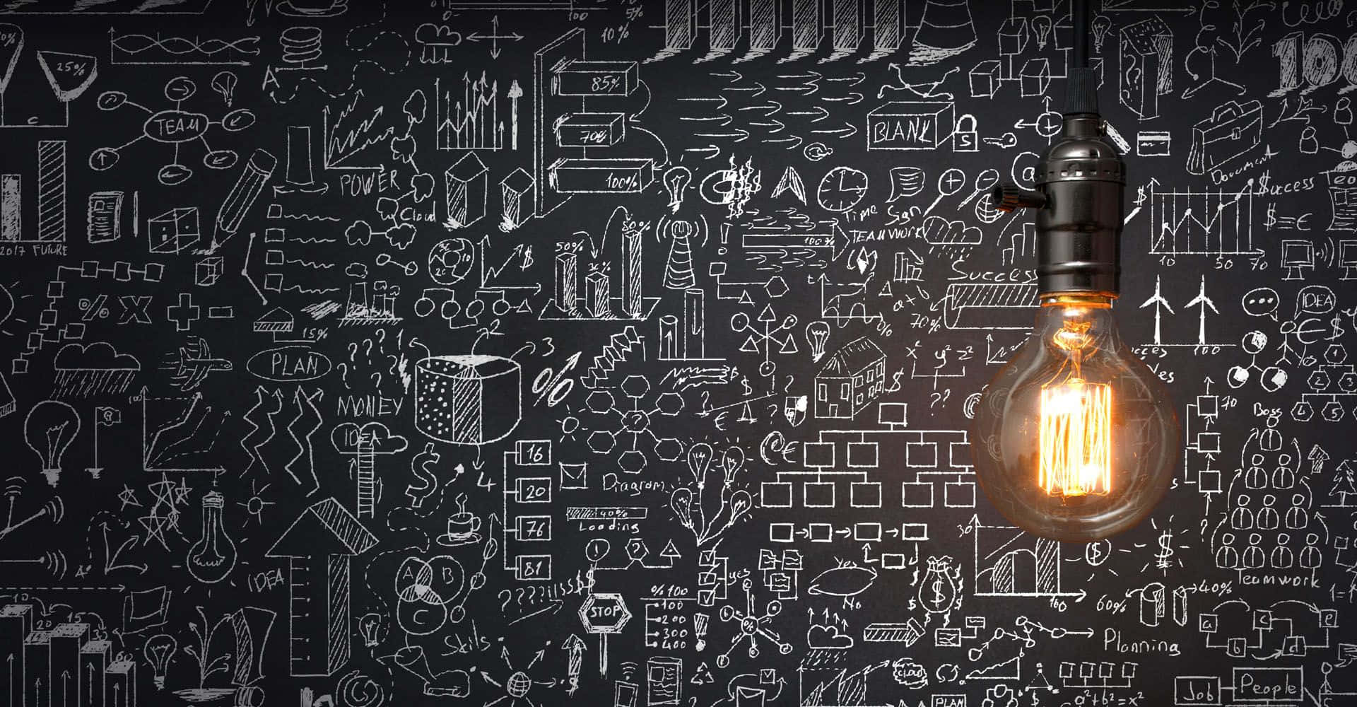 data management, glowing vintage bulb, chalkboard wall, Full HD Desktop Wallpaper