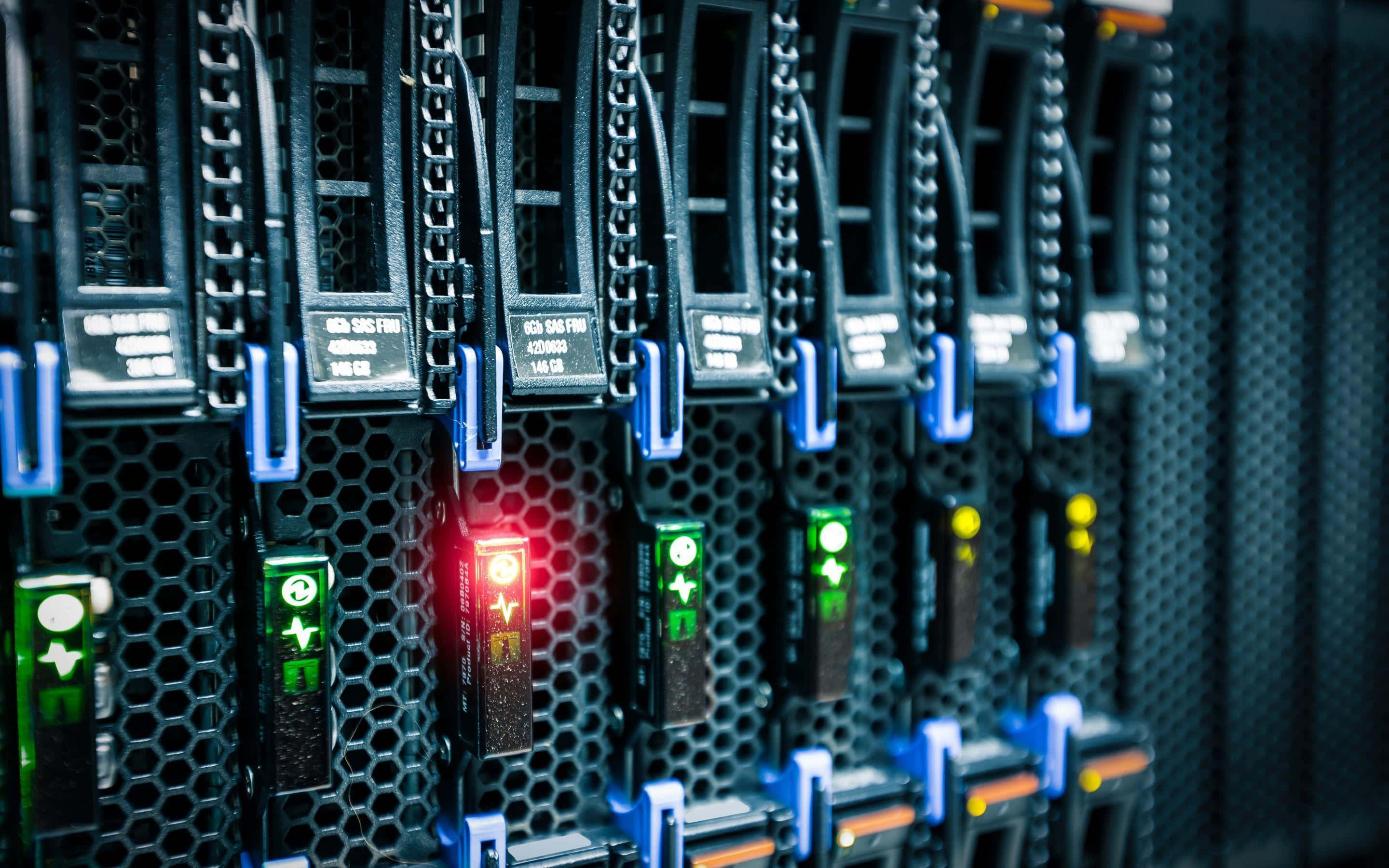 data management, server rack drives, glowing status lights, 2K Desktop Wallpaper
