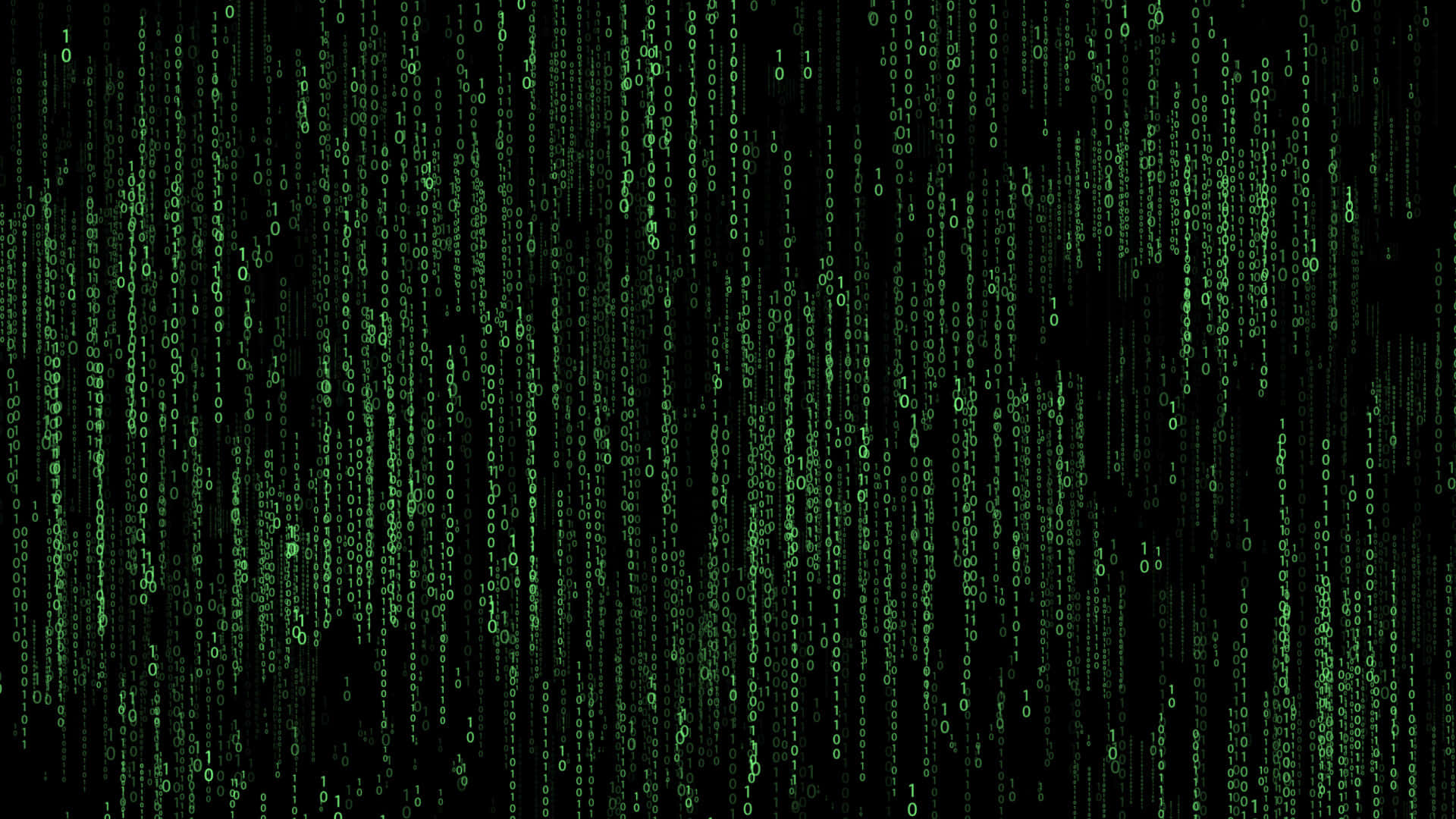Green digital code streams, black background, Matrix-style visual, Full HD Desktop Wallpaper