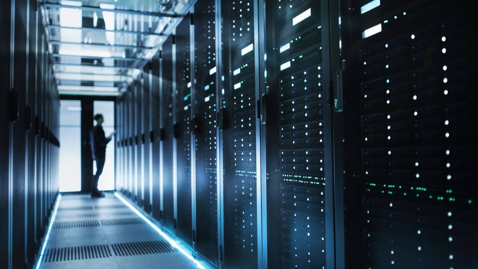 Systematic Data Center, server room, rows of glowing data centers, HD Desktop Wallpaper