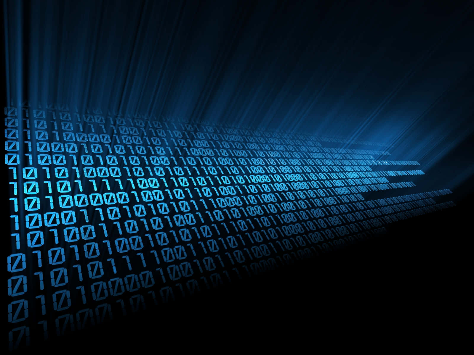 blue binary code streams, dark background, radiant light rays, HD Desktop Wallpaper