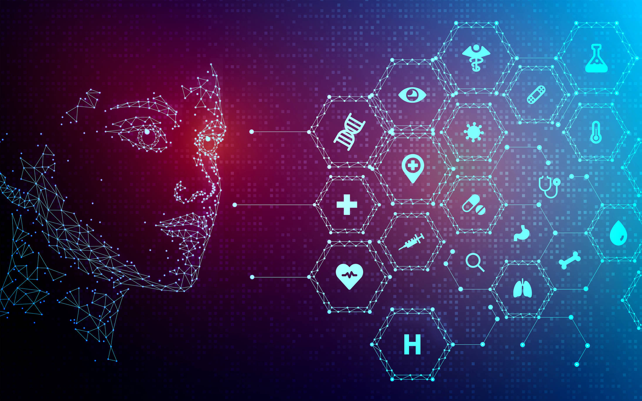 Data Science, polygonal human face profile, glowing lines, Full HD Desktop Wallpaper