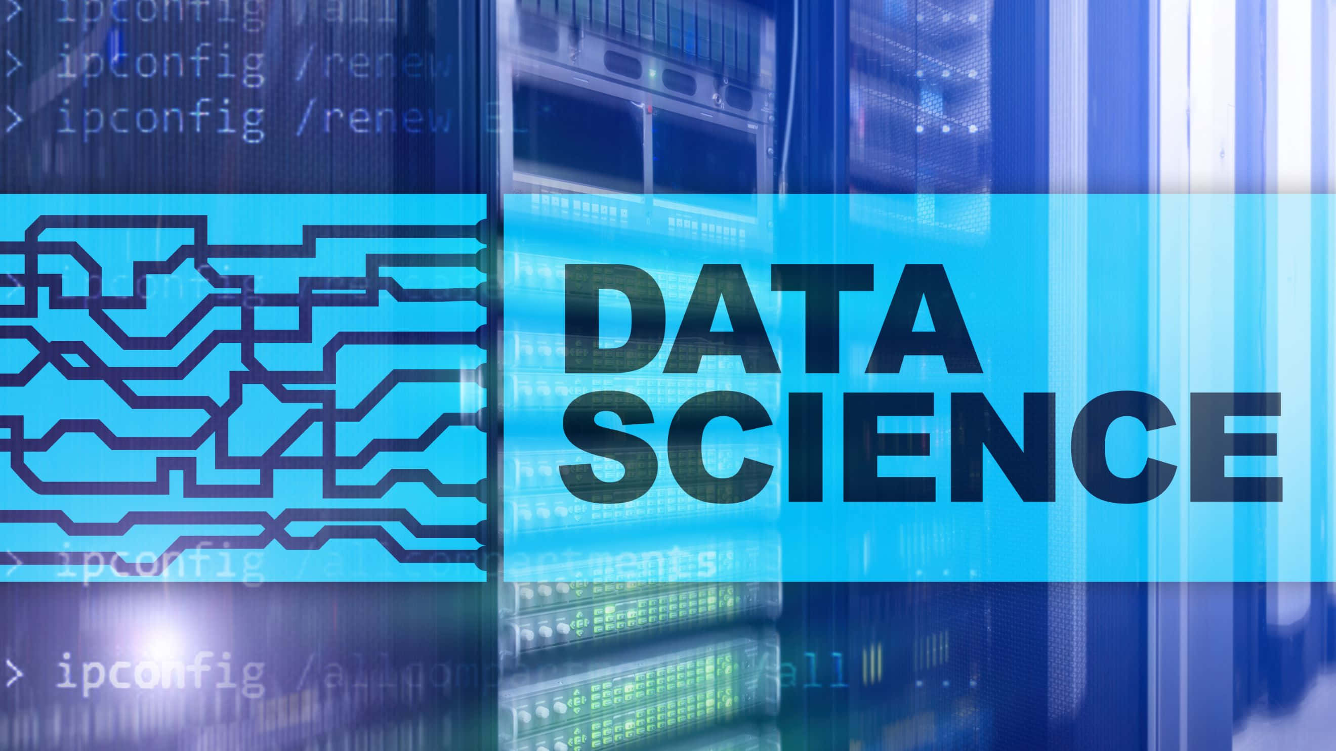 DATA SCIENCE, glowing server racks, circuit patterns, 2K Desktop Wallpaper