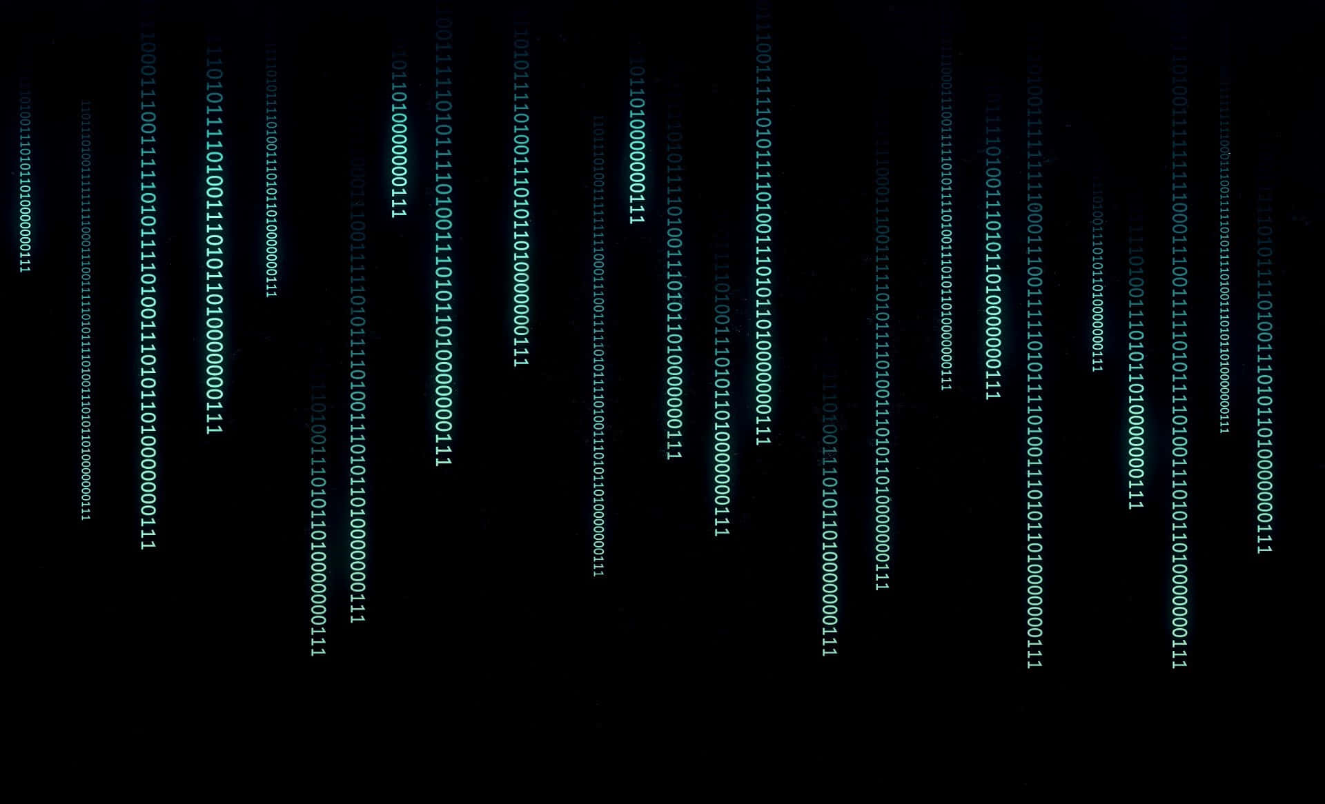 Digital Rain, glowing green binary code, pitch-black digital void, Full HD Desktop Wallpaper