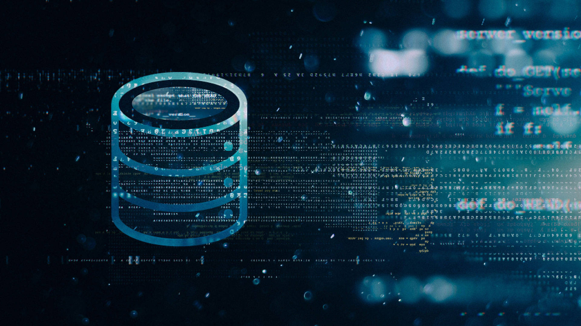 Data Digital Storage, glowing blue database icon, cascading digital code, Full HD Desktop Wallpaper