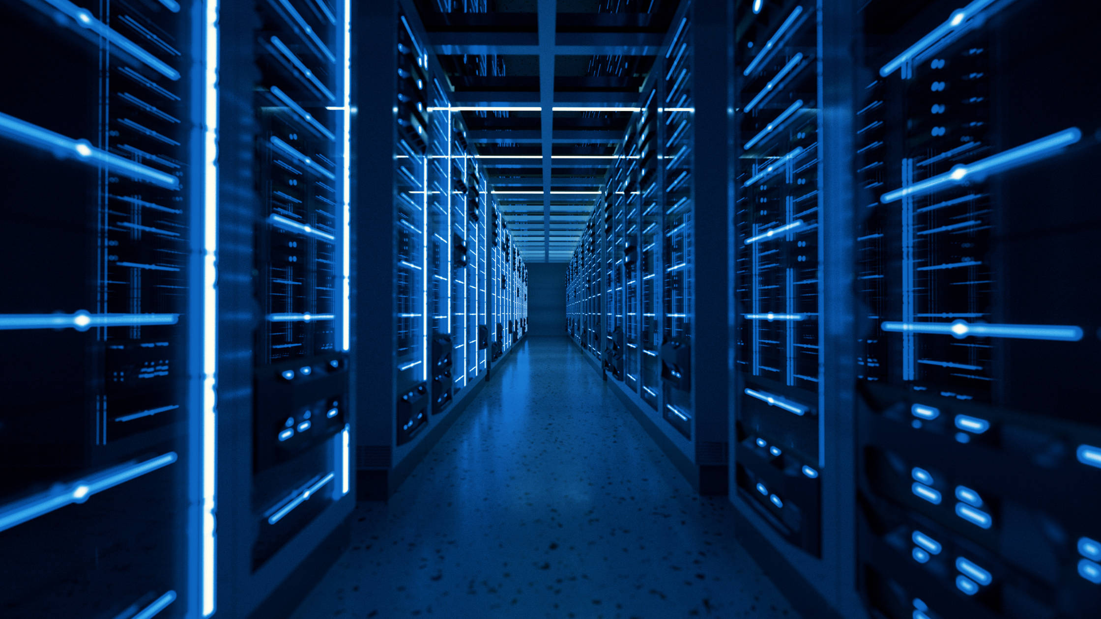 dark blue, server racks, blue lights, Full HD Desktop Wallpaper