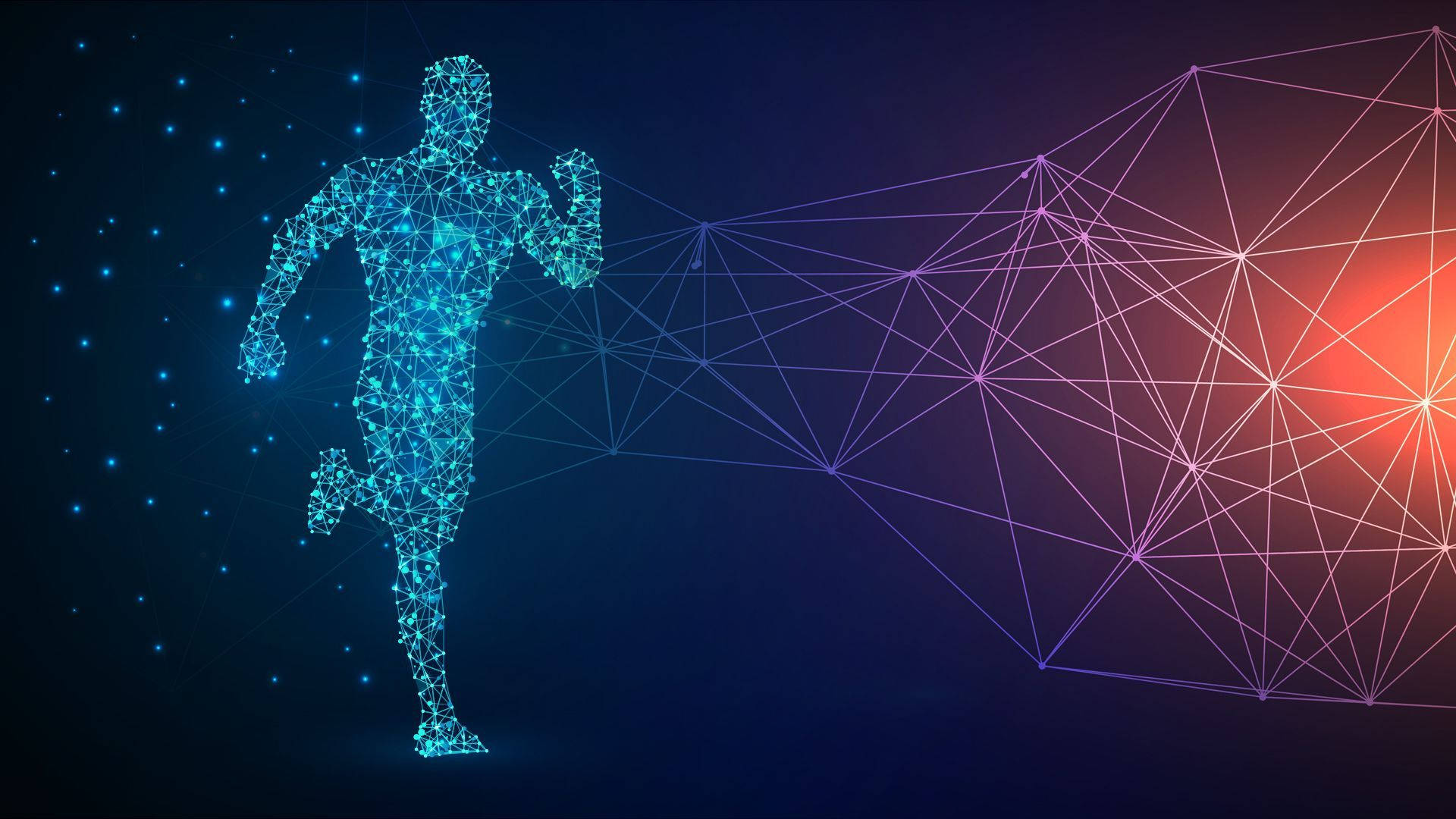 Data, glowing blue polygonal runner, dark gradient sky, Full HD Desktop Wallpaper