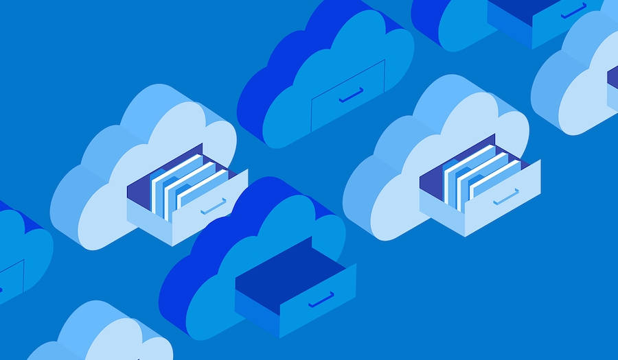 Storage Cloud Filling System, blue clouds, open drawers, SD Desktop Wallpaper