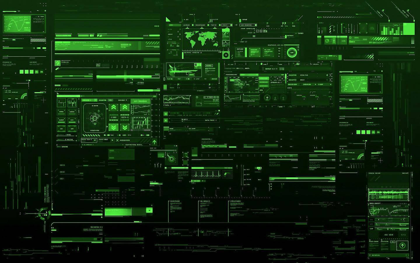 green data streams, futuristic green-hued digital dashboard, glowing graphs, HD Desktop Wallpaper