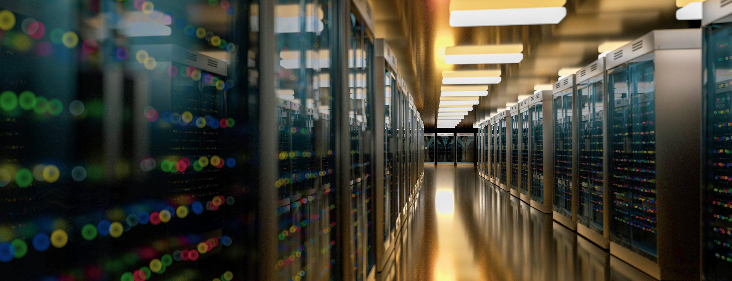 Data Center Facility, server racks, glowing indicator lights, 2K Desktop Wallpaper