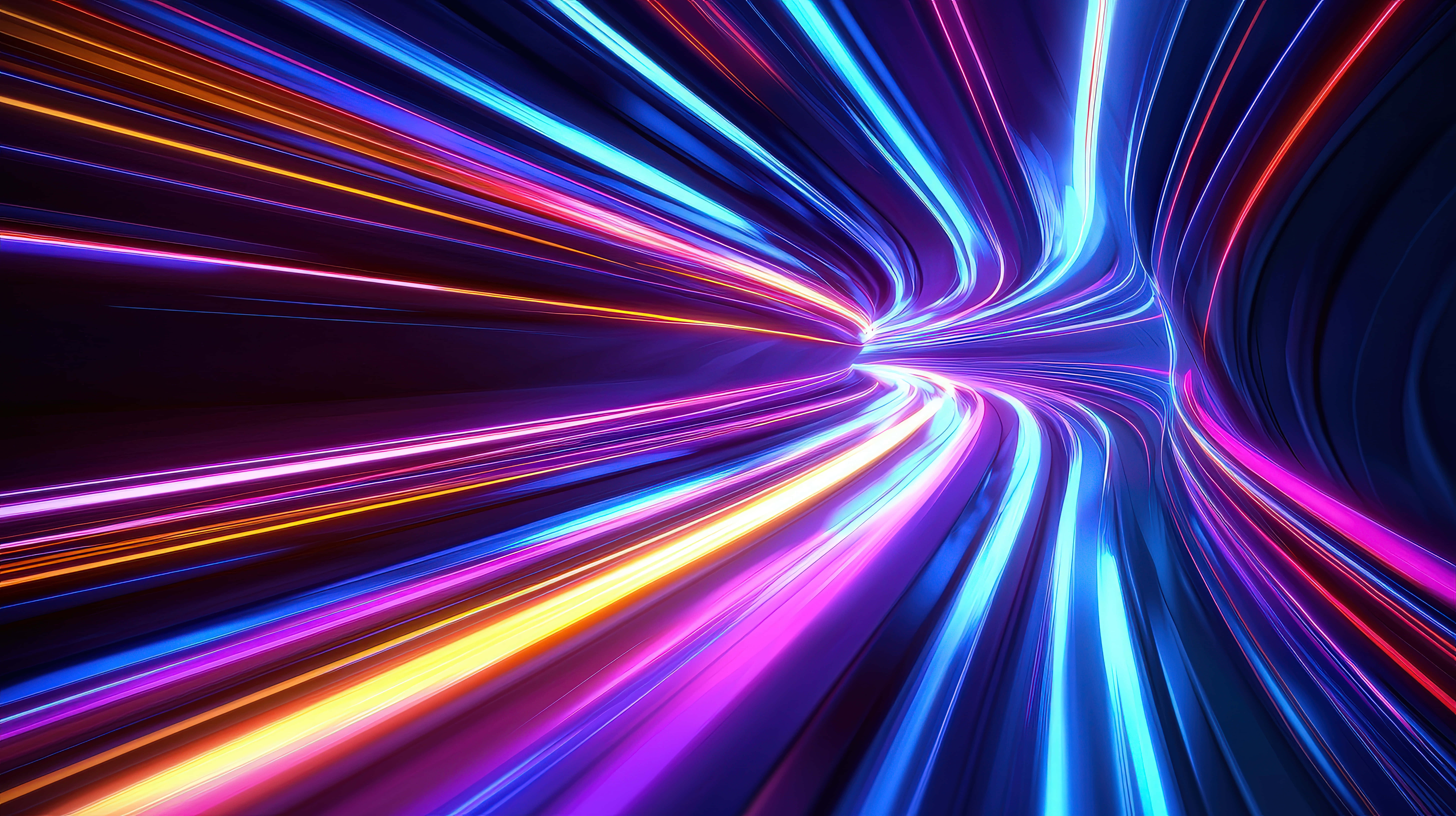 neon streaks, blue purple pink orange, tunnel of motion, 8K Desktop Wallpaper