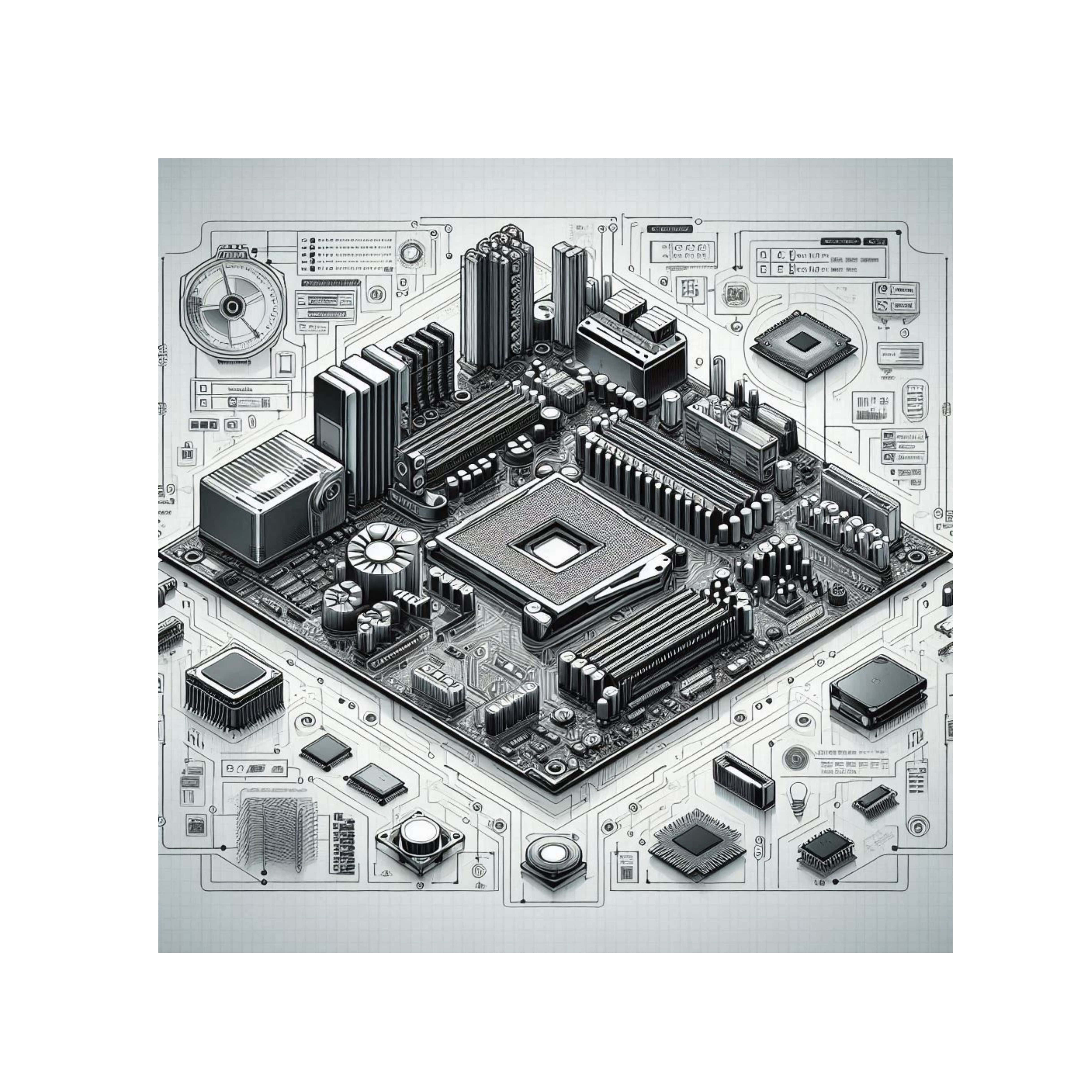 computer motherboard, CPU, schematic circuit diagrams, 4K Desktop Wallpaper