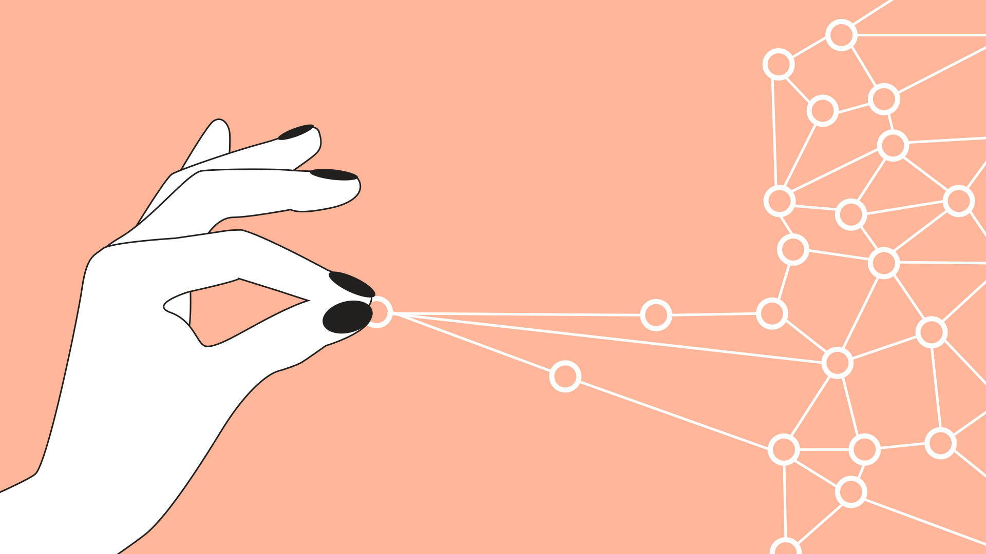 hand, black nails, white network of connected dots, Full HD Desktop Wallpaper