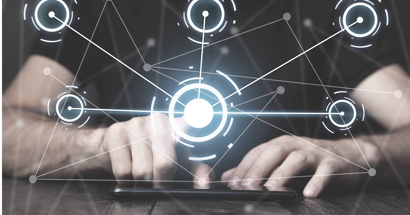 Mobile Phone Database, glowing futuristic digital network graphics, hands type on a phone, HD Desktop Wallpaper