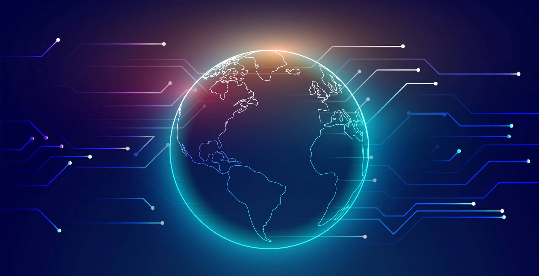Database, glowing digital globe, neon circuit lines, HD Desktop Wallpaper